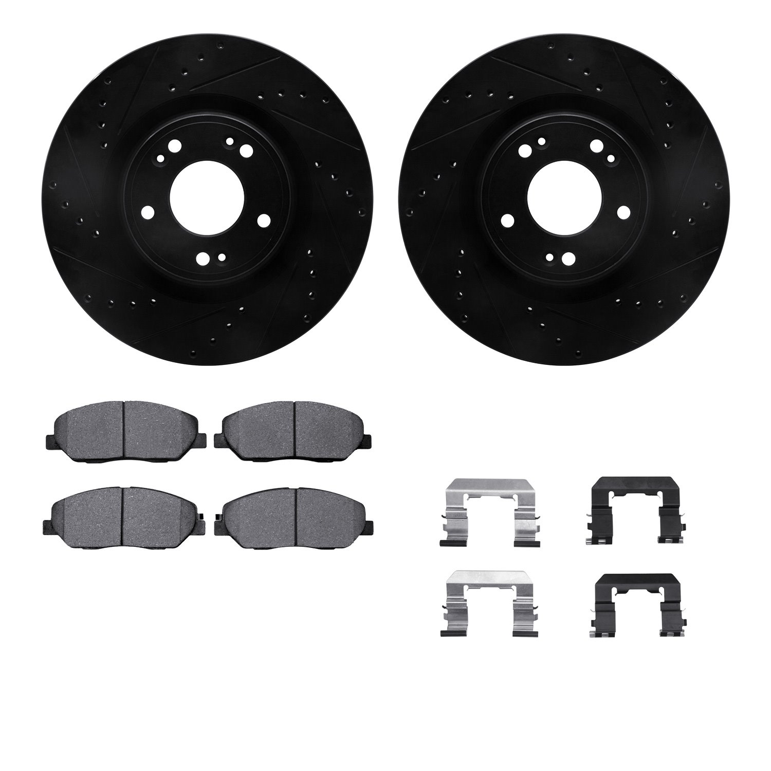 8312-03054 Drilled/Slotted Brake Rotors with 3000-Series Ceramic Brake Pads Kit & Hardware [Black], 2009-2011 Kia/Hyundai/Genesi