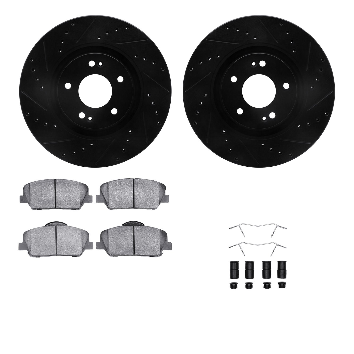 8312-03061 Drilled/Slotted Brake Rotors with 3000-Series Ceramic Brake Pads Kit & Hardware [Black], 2011-2015 Kia/Hyundai/Genesi