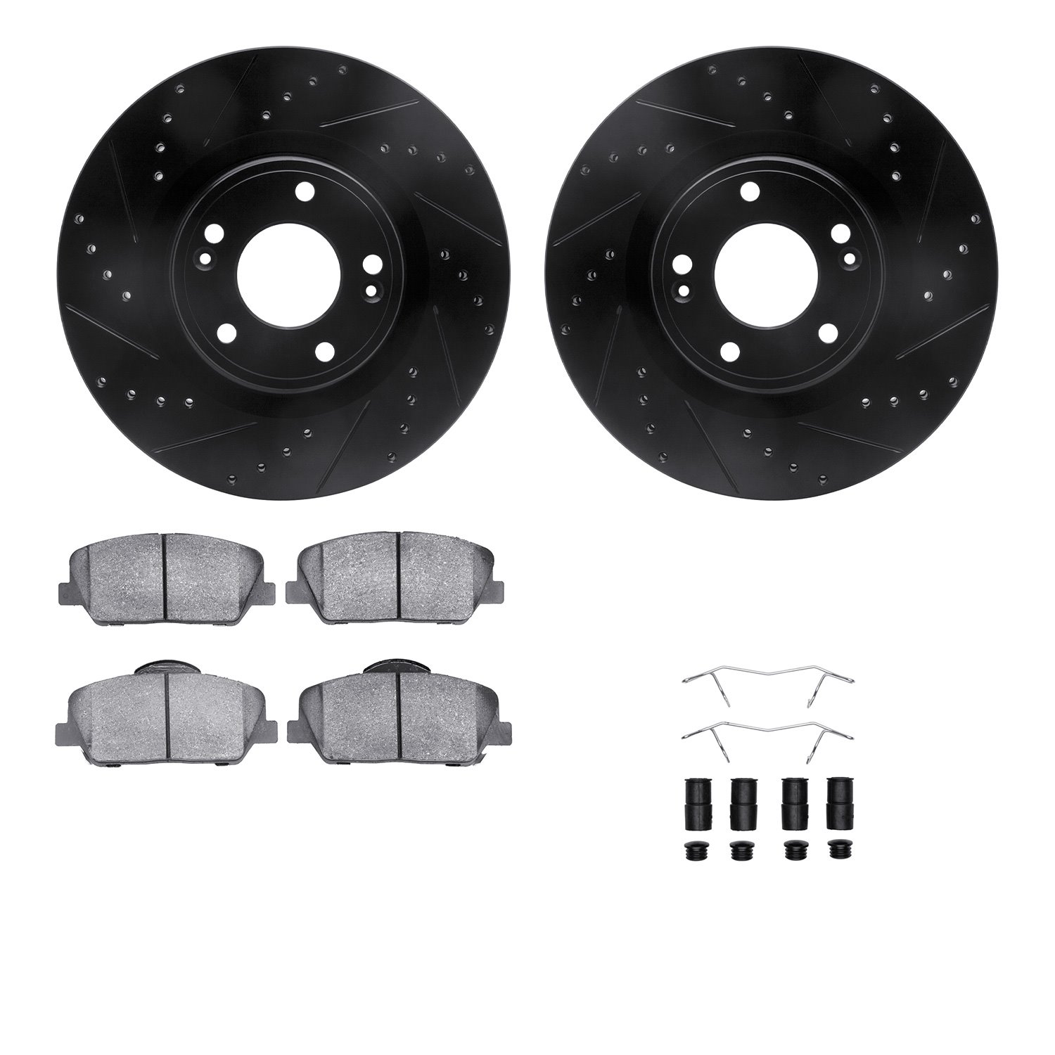 8312-03062 Drilled/Slotted Brake Rotors with 3000-Series Ceramic Brake Pads Kit & Hardware [Black], 2010-2016 Kia/Hyundai/Genesi