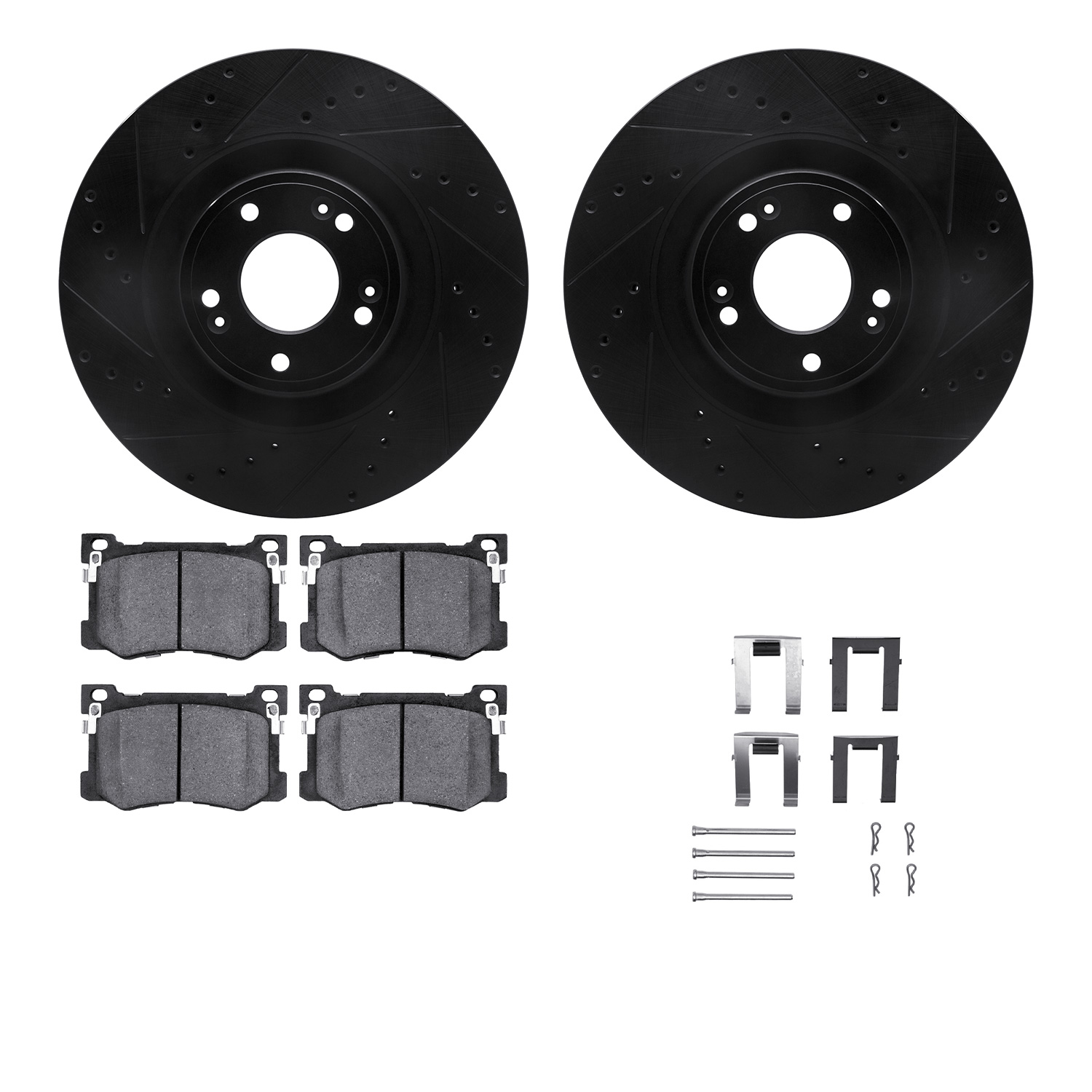 8312-03074 Drilled/Slotted Brake Rotors with 3000-Series Ceramic Brake Pads Kit & Hardware [Black], 2015-2017 Kia/Hyundai/Genesi