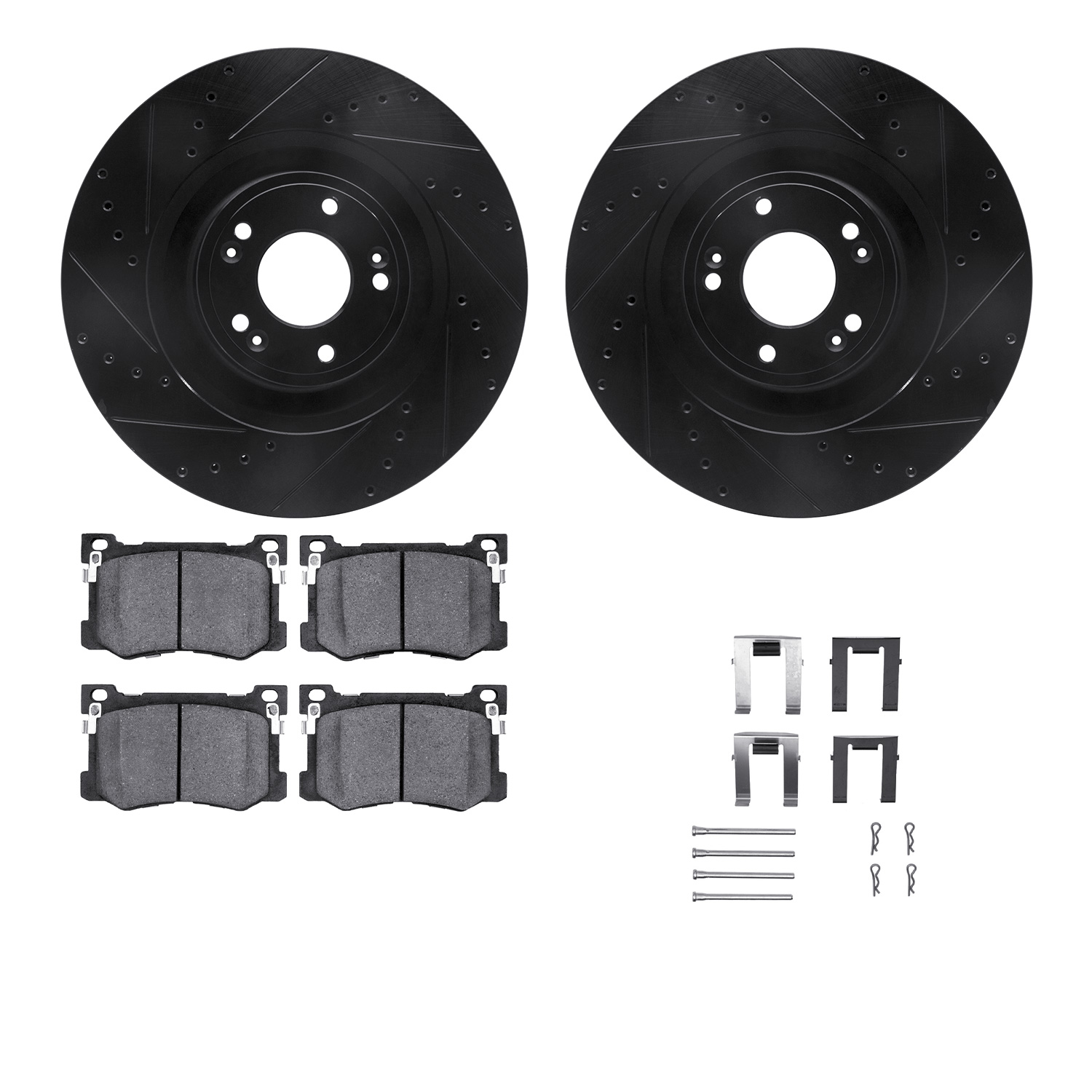 8312-03075 Drilled/Slotted Brake Rotors with 3000-Series Ceramic Brake Pads Kit & Hardware [Black], 2015-2017 Kia/Hyundai/Genesi