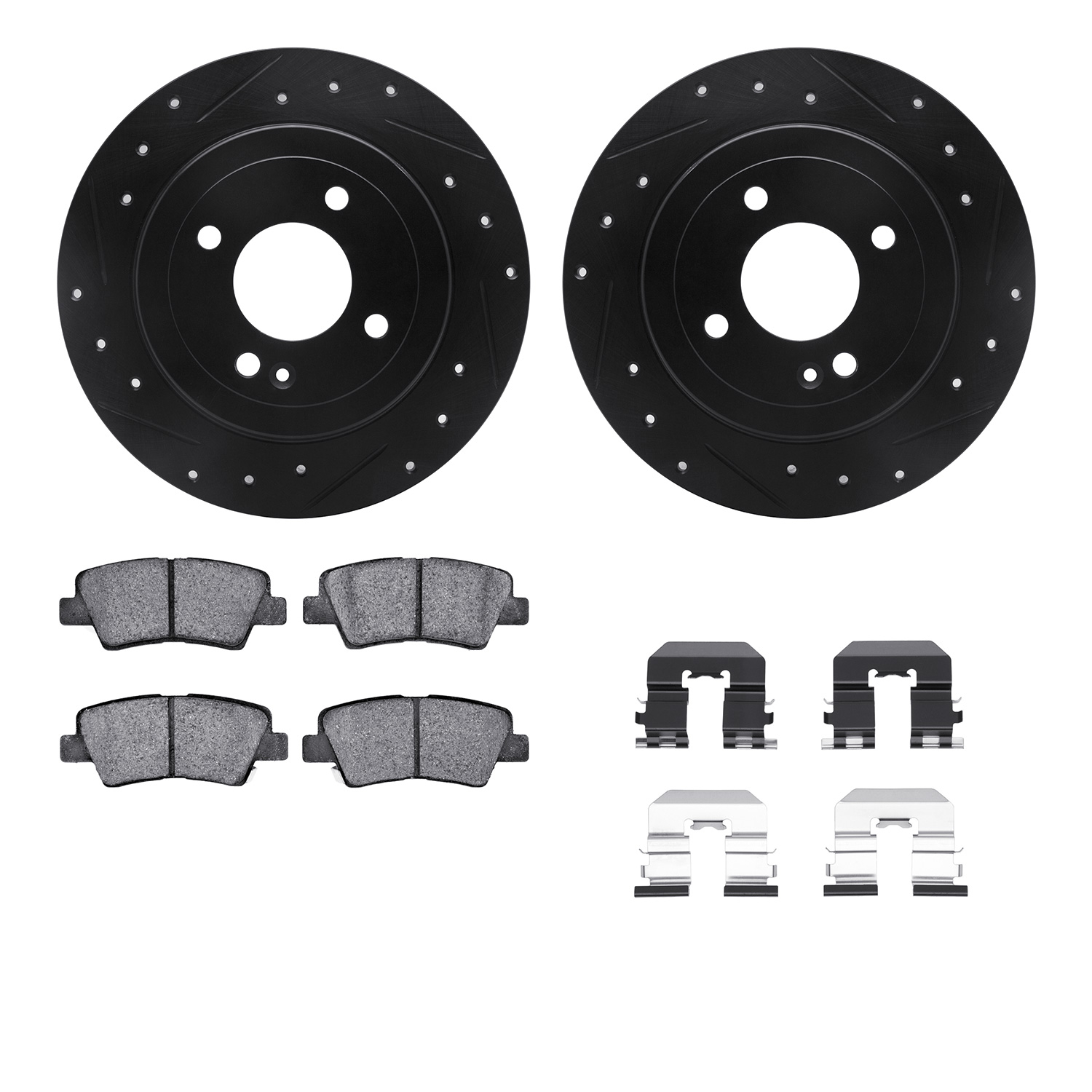 8312-03077 Drilled/Slotted Brake Rotors with 3000-Series Ceramic Brake Pads Kit & Hardware [Black], 2013-2015 Mopar, Position: R