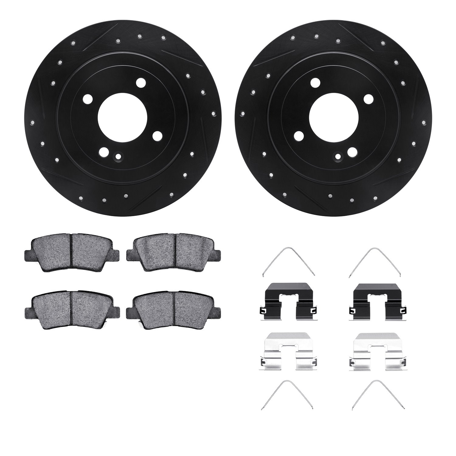 8312-03079 Drilled/Slotted Brake Rotors with 3000-Series Ceramic Brake Pads Kit & Hardware [Black], Fits Select Kia/Hyundai/Gene