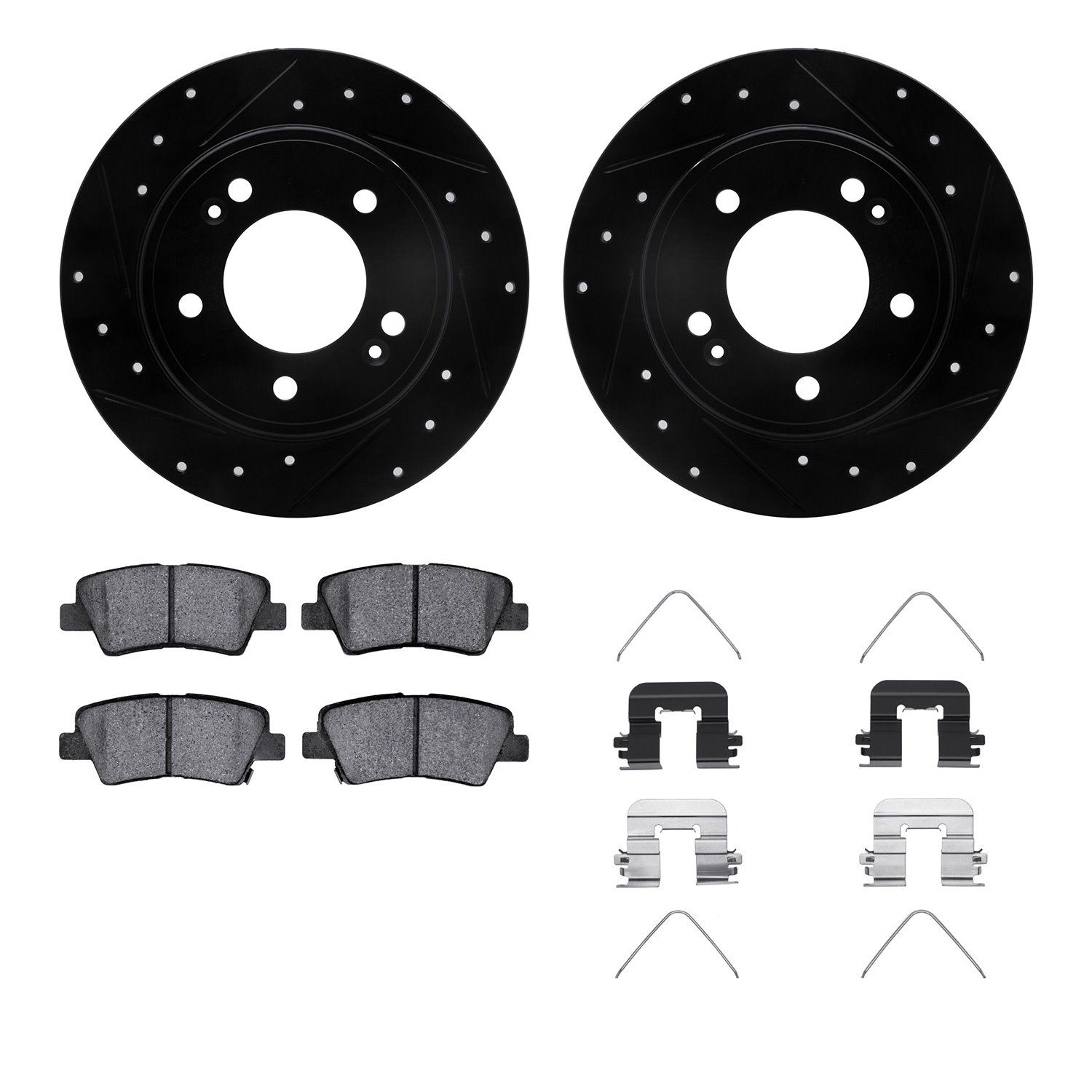 8312-03080 Drilled/Slotted Brake Rotors with 3000-Series Ceramic Brake Pads Kit & Hardware [Black], Fits Select Kia/Hyundai/Gene