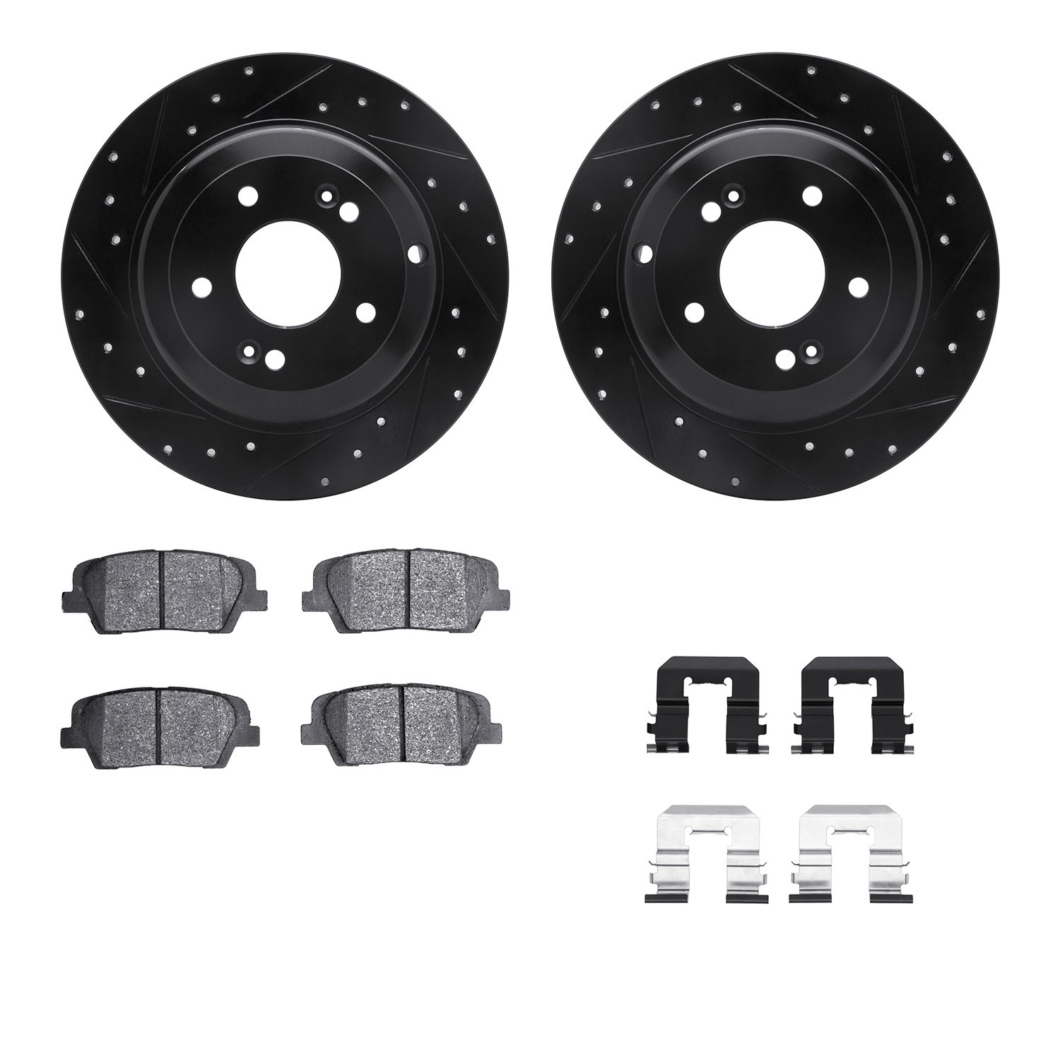 8312-03085 Drilled/Slotted Brake Rotors with 3000-Series Ceramic Brake Pads Kit & Hardware [Black], 2010-2016 Kia/Hyundai/Genesi