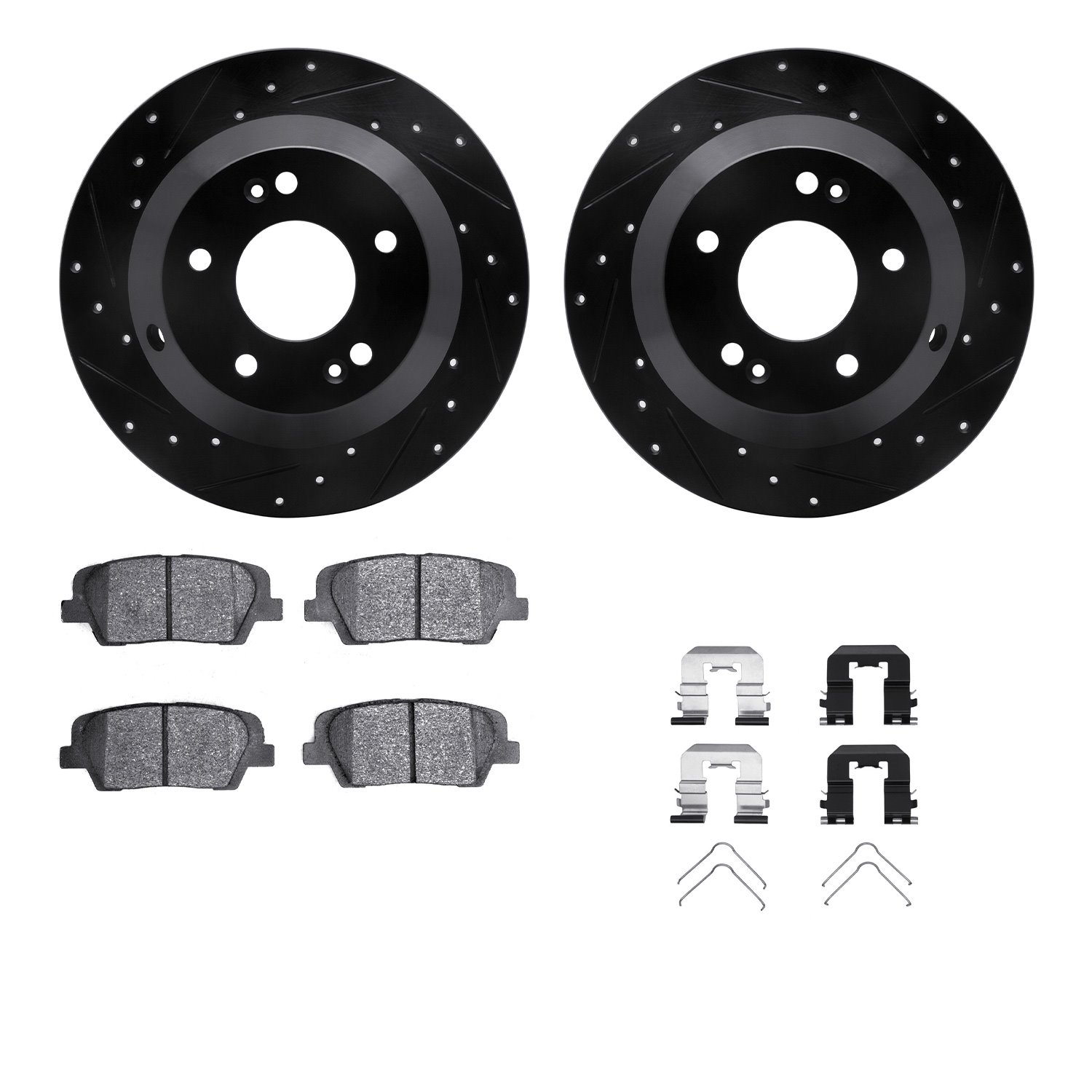 8312-03088 Drilled/Slotted Brake Rotors with 3000-Series Ceramic Brake Pads Kit & Hardware [Black], 2010-2019 Kia/Hyundai/Genesi