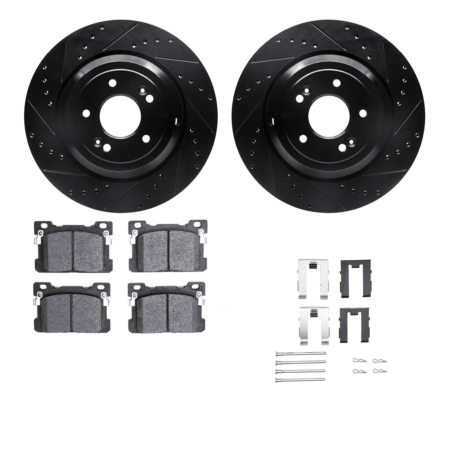 8312-10002 Drilled/Slotted Brake Rotors with 3000-Series Ceramic Brake Pads Kit & Hardware [Black], 2017-2020 Kia/Hyundai/Genesi