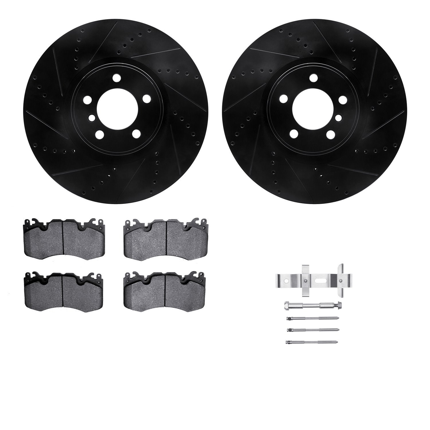 8312-11021 Drilled/Slotted Brake Rotors with 3000-Series Ceramic Brake Pads Kit & Hardware [Black], 2010-2012 Land Rover, Positi
