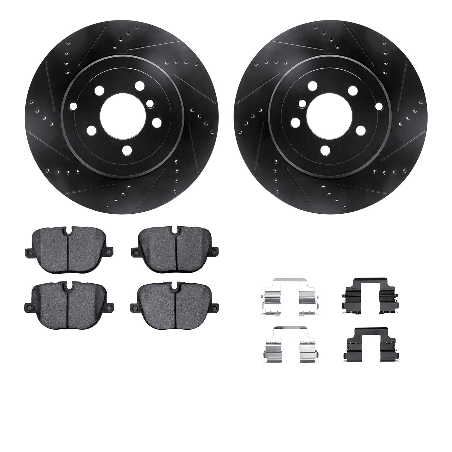 8312-11023 Drilled/Slotted Brake Rotors with 3000-Series Ceramic Brake Pads Kit & Hardware [Black], 2010-2012 Land Rover, Positi