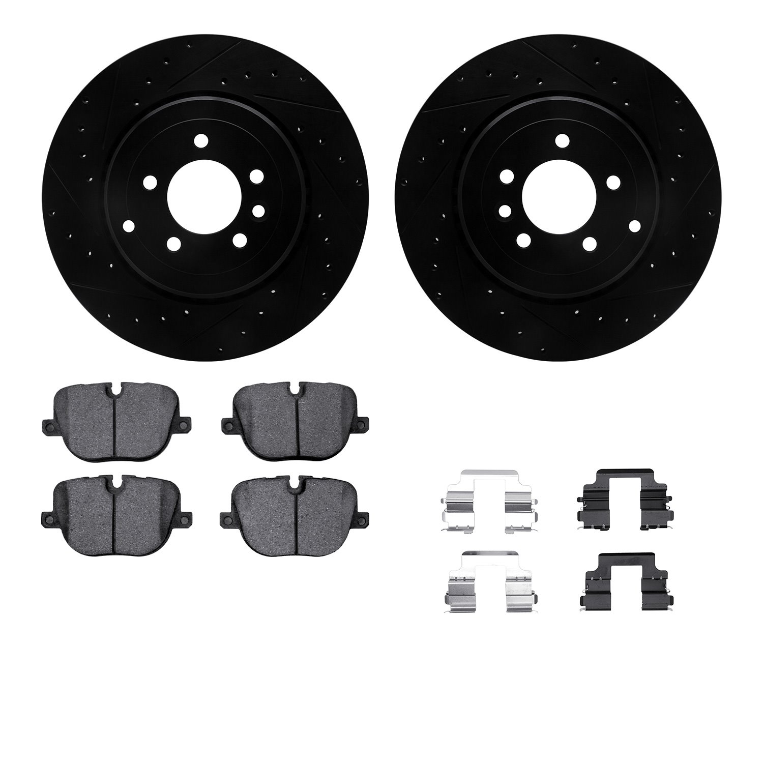 8312-11024 Drilled/Slotted Brake Rotors with 3000-Series Ceramic Brake Pads Kit & Hardware [Black], 2010-2013 Land Rover, Positi