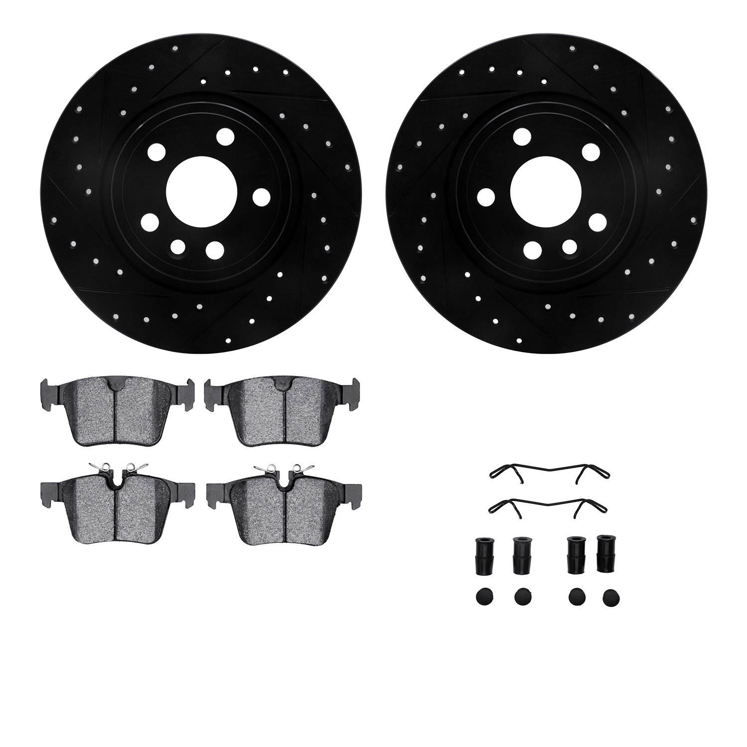 8312-11027 Drilled/Slotted Brake Rotors with 3000-Series Ceramic Brake Pads Kit & Hardware [Black], 2015-2020 Multiple Makes/Mod