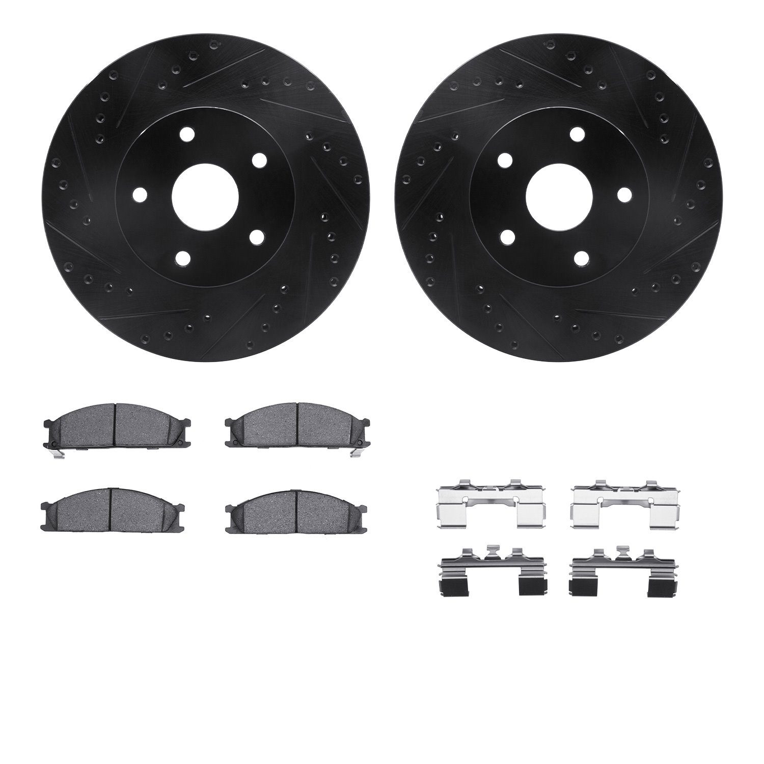 8312-13010 Drilled/Slotted Brake Rotors with 3000-Series Ceramic Brake Pads Kit & Hardware [Black], 1992-1997 Subaru, Position: