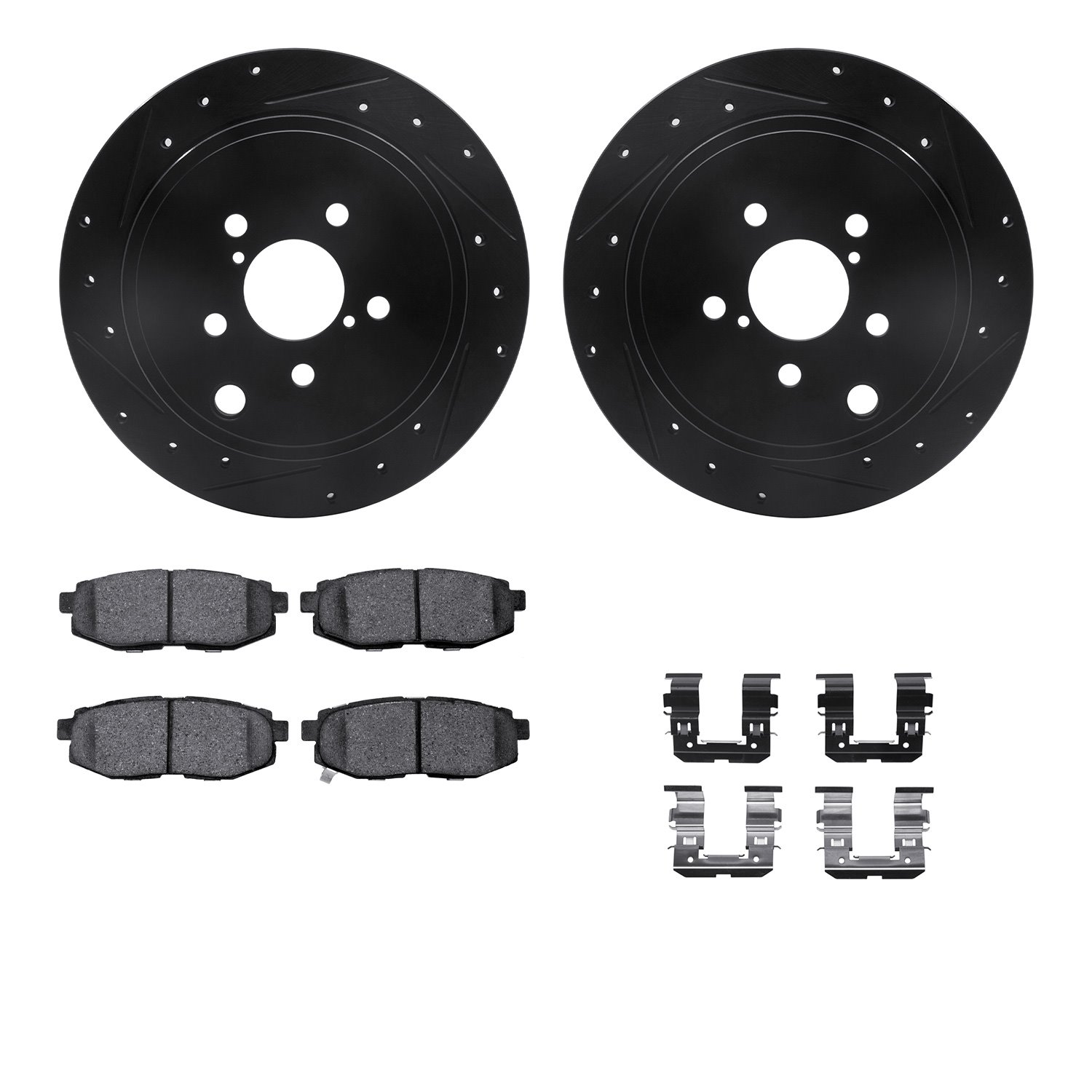 8312-13044 Drilled/Slotted Brake Rotors with 3000-Series Ceramic Brake Pads Kit & Hardware [Black], Fits Select Multiple Makes/M