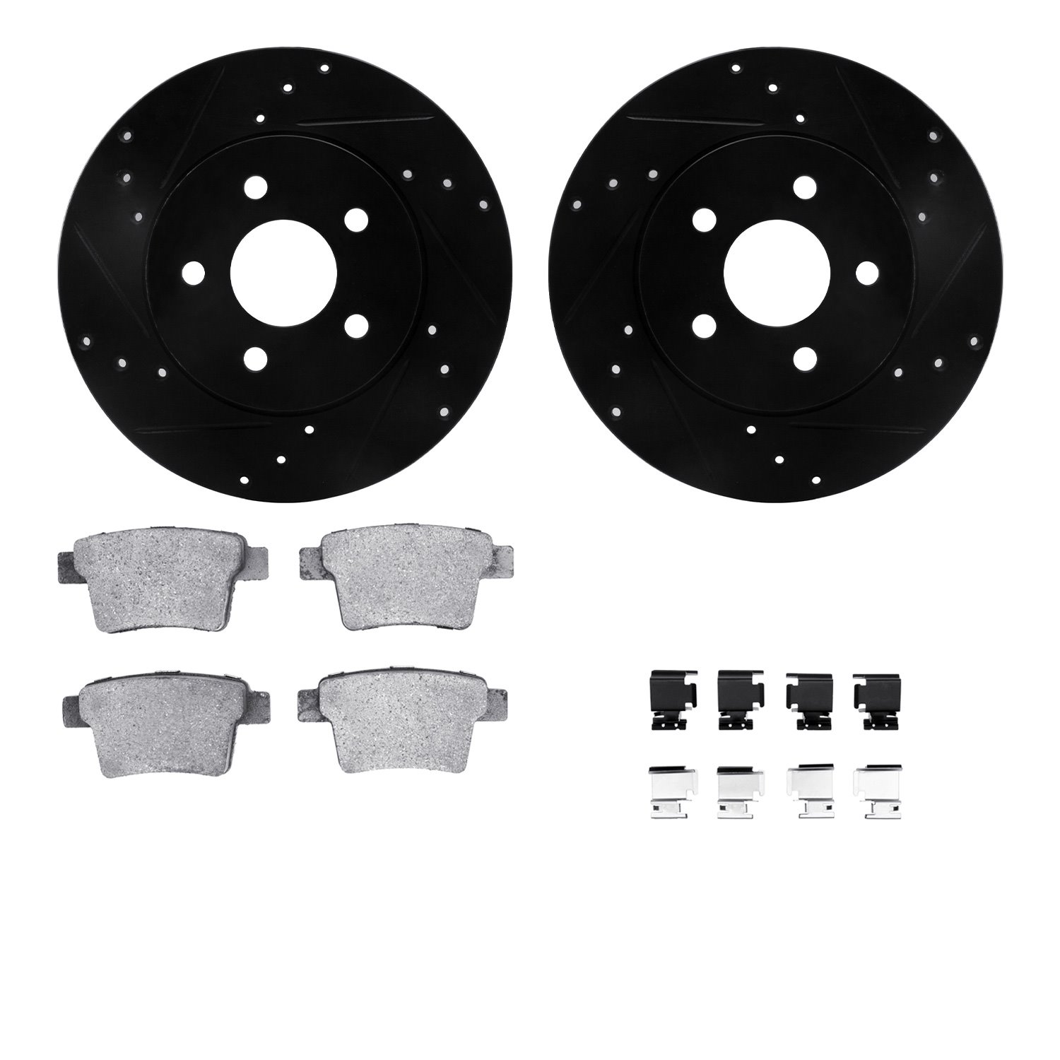 8312-20013 Drilled/Slotted Brake Rotors with 3000-Series Ceramic Brake Pads Kit & Hardware [Black], 2005-2008 Multiple Makes/Mod