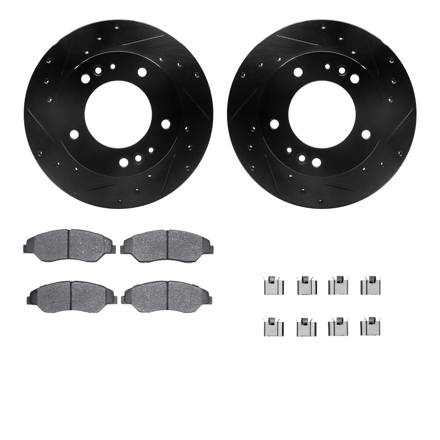 8312-21006 Drilled/Slotted Brake Rotors with 3000-Series Ceramic Brake Pads Kit & Hardware [Black], 1998-2002 Kia/Hyundai/Genesi