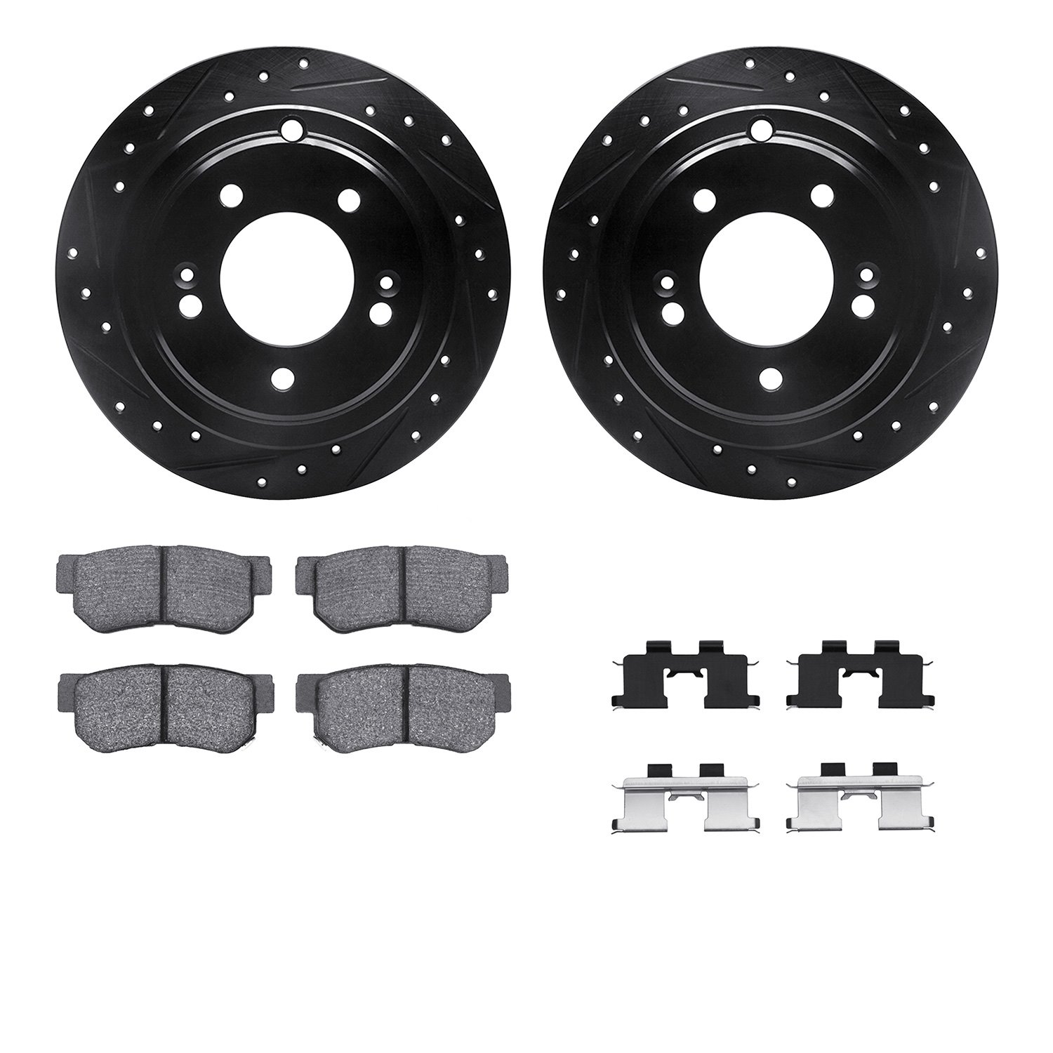 8312-21008 Drilled/Slotted Brake Rotors with 3000-Series Ceramic Brake Pads Kit & Hardware [Black], 2004-2006 Kia/Hyundai/Genesi