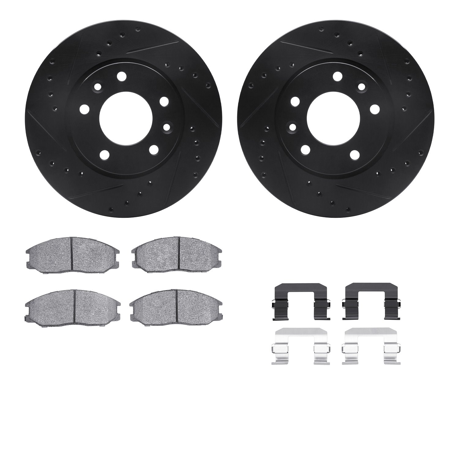 8312-21014 Drilled/Slotted Brake Rotors with 3000-Series Ceramic Brake Pads Kit & Hardware [Black], 2002-2002 Kia/Hyundai/Genesi