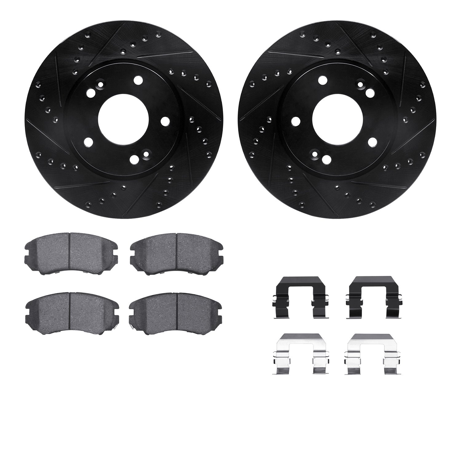 8312-21016 Drilled/Slotted Brake Rotors with 3000-Series Ceramic Brake Pads Kit & Hardware [Black], 2010-2011 Kia/Hyundai/Genesi