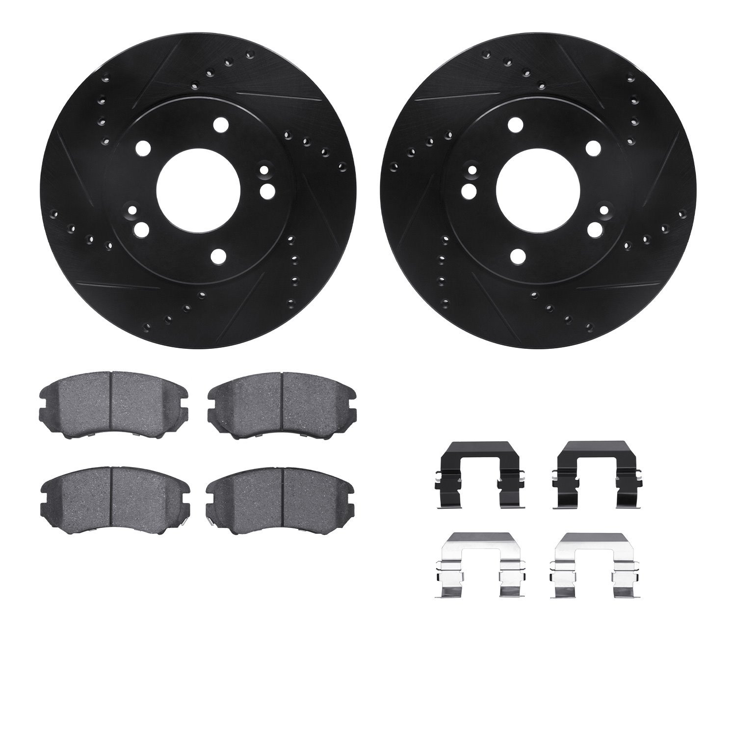 8312-21017 Drilled/Slotted Brake Rotors with 3000-Series Ceramic Brake Pads Kit & Hardware [Black], 2010-2011 Kia/Hyundai/Genesi