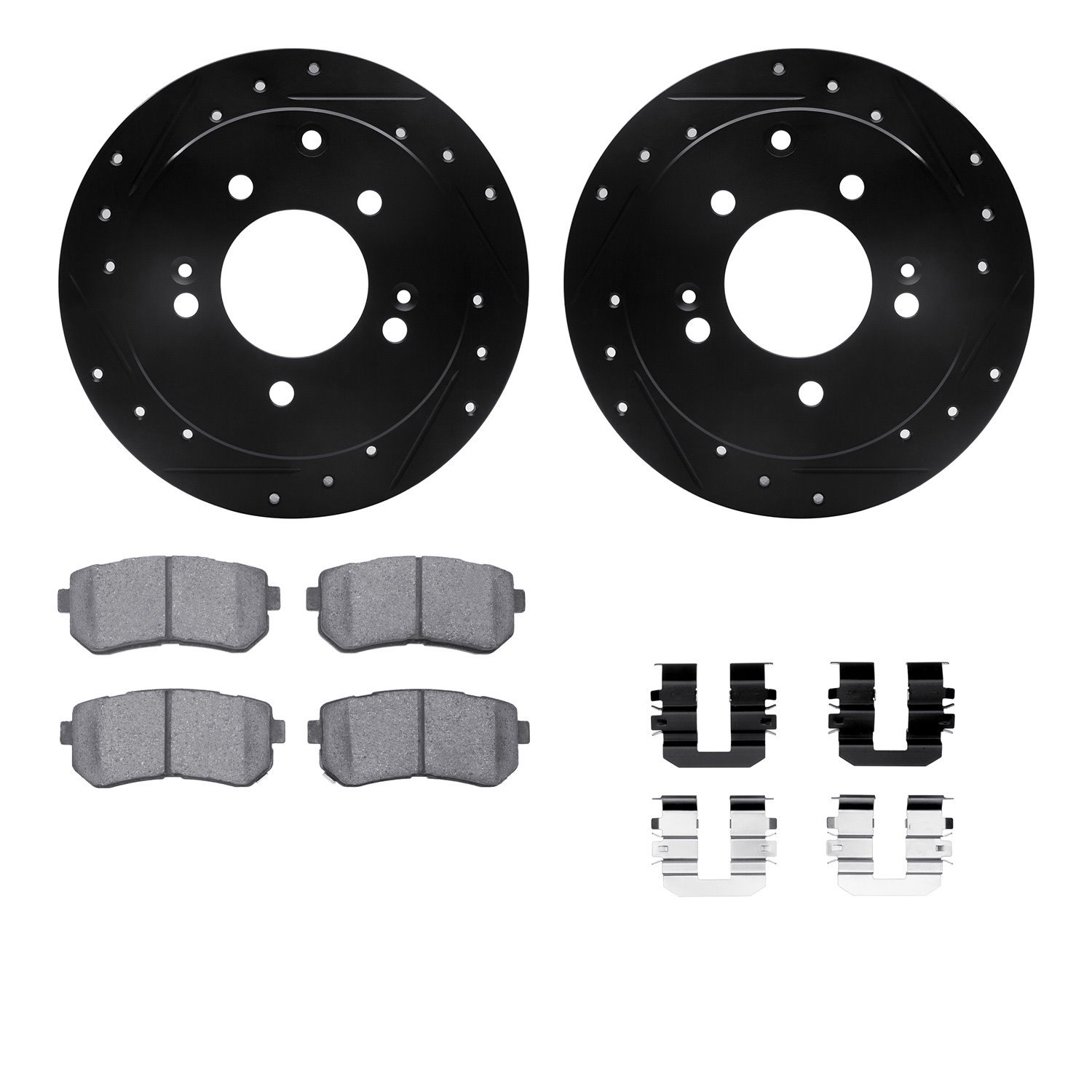 8312-21022 Drilled/Slotted Brake Rotors with 3000-Series Ceramic Brake Pads Kit & Hardware [Black], 2010-2013 Kia/Hyundai/Genesi