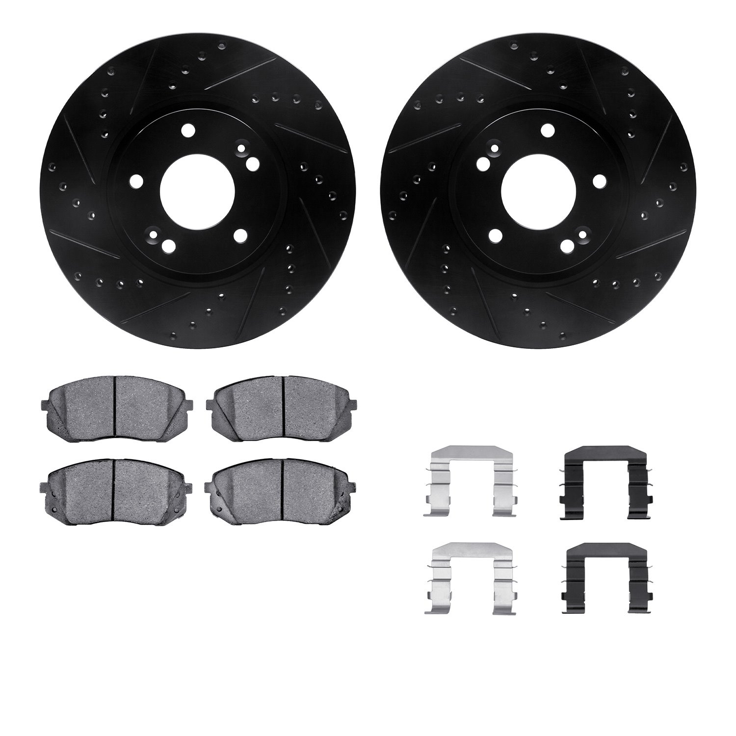 8312-21024 Drilled/Slotted Brake Rotors with 3000-Series Ceramic Brake Pads Kit & Hardware [Black], 2015-2017 Kia/Hyundai/Genesi