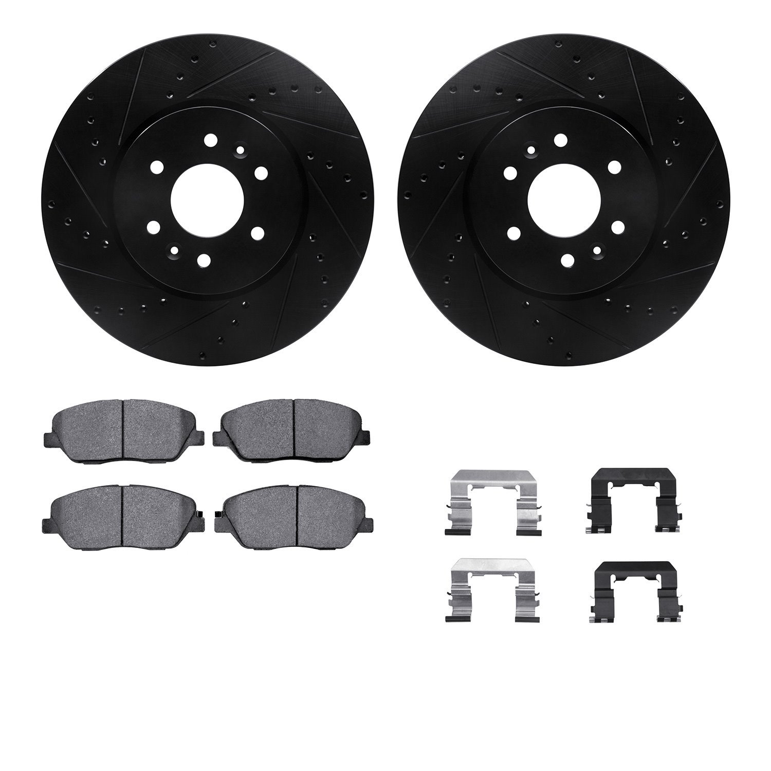 8312-21029 Drilled/Slotted Brake Rotors with 3000-Series Ceramic Brake Pads Kit & Hardware [Black], 2009-2010 Kia/Hyundai/Genesi