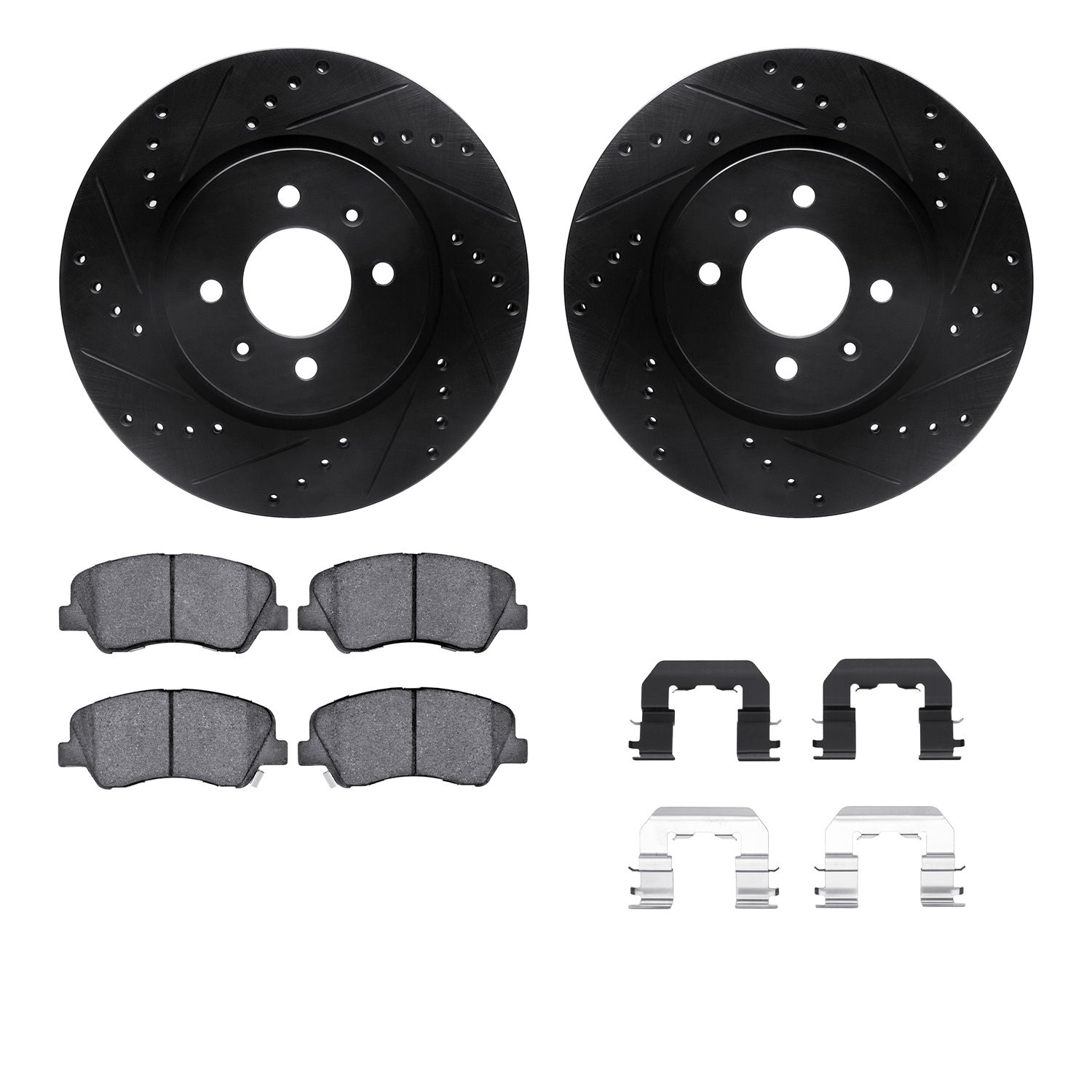 8312-21032 Drilled/Slotted Brake Rotors with 3000-Series Ceramic Brake Pads Kit & Hardware [Black], 2012-2017 Kia/Hyundai/Genesi