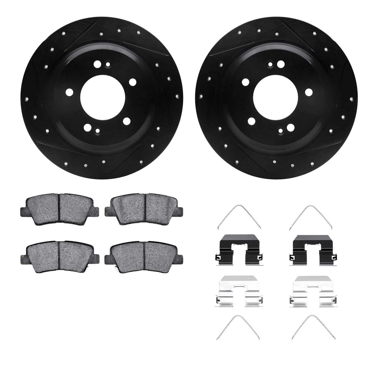 8312-21033 Drilled/Slotted Brake Rotors with 3000-Series Ceramic Brake Pads Kit & Hardware [Black], Fits Select Kia/Hyundai/Gene