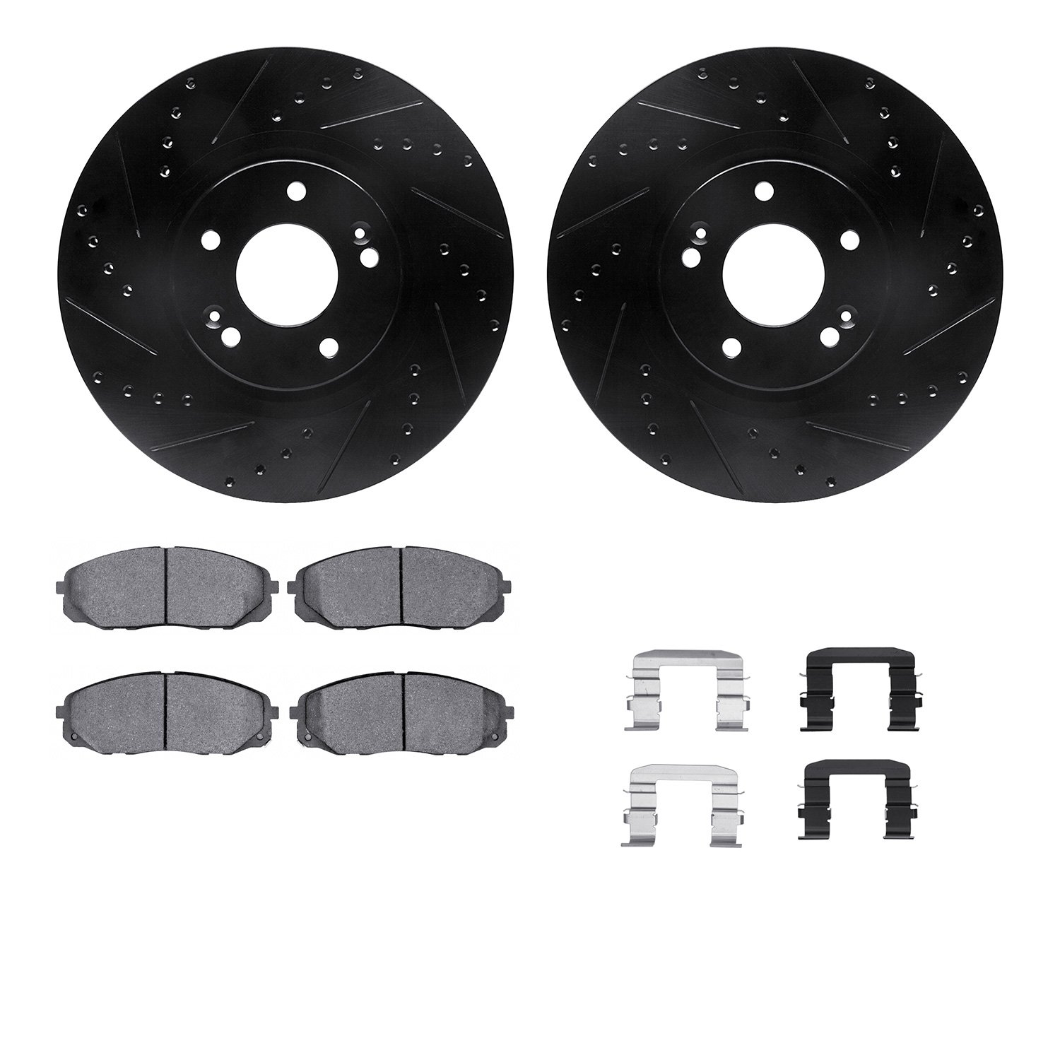 8312-21038 Drilled/Slotted Brake Rotors with 3000-Series Ceramic Brake Pads Kit & Hardware [Black], 2015-2021 Kia/Hyundai/Genesi