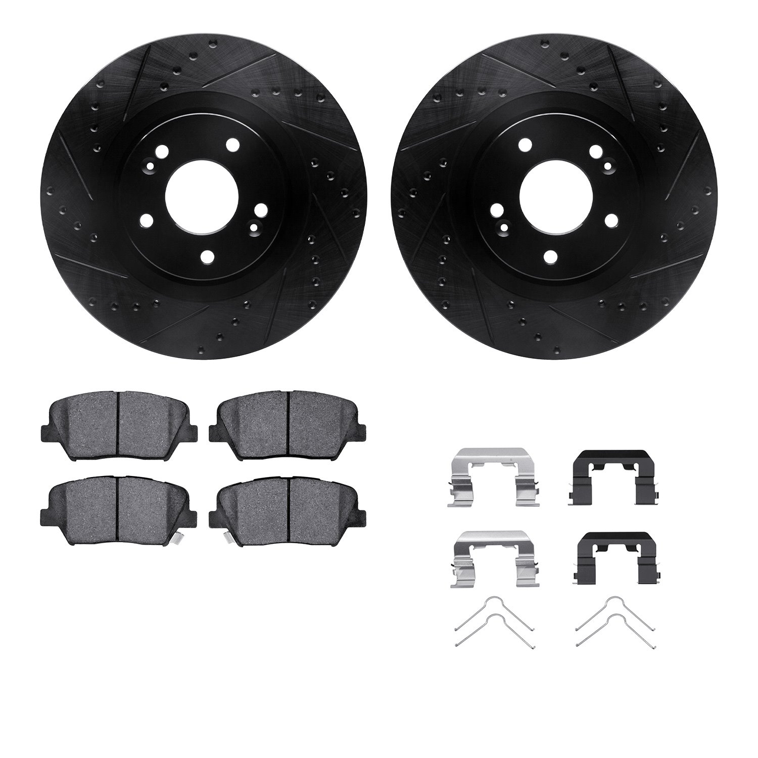 8312-21039 Drilled/Slotted Brake Rotors with 3000-Series Ceramic Brake Pads Kit & Hardware [Black], 2015-2020 Kia/Hyundai/Genesi