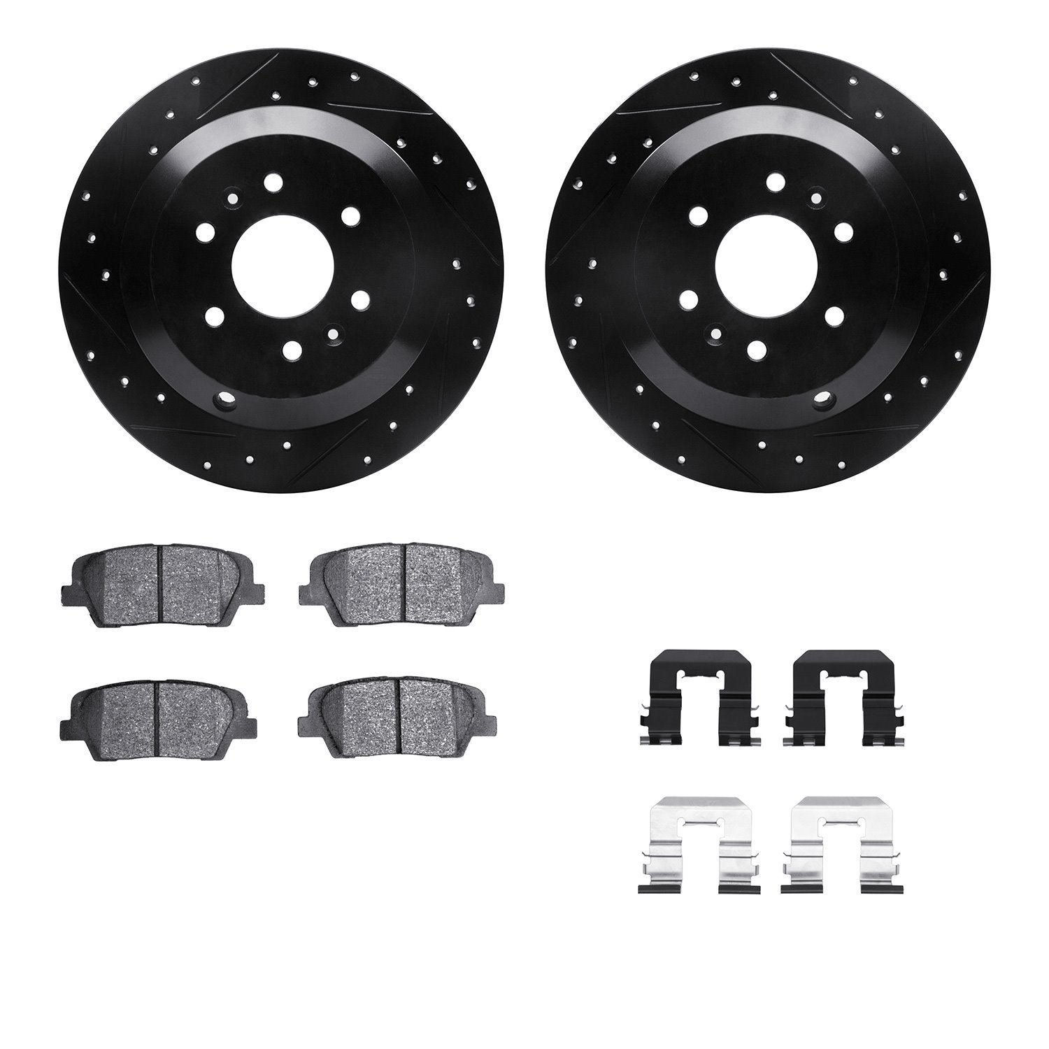 8312-21041 Drilled/Slotted Brake Rotors with 3000-Series Ceramic Brake Pads Kit & Hardware [Black], 2009-2010 Kia/Hyundai/Genesi