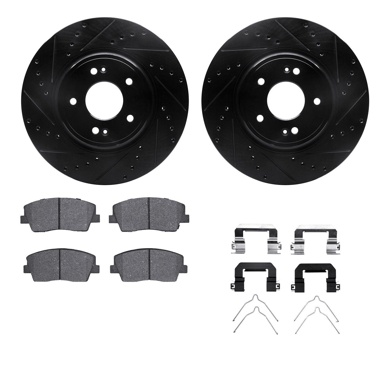 8312-21048 Drilled/Slotted Brake Rotors with 3000-Series Ceramic Brake Pads Kit & Hardware [Black], Fits Select Kia/Hyundai/Gene