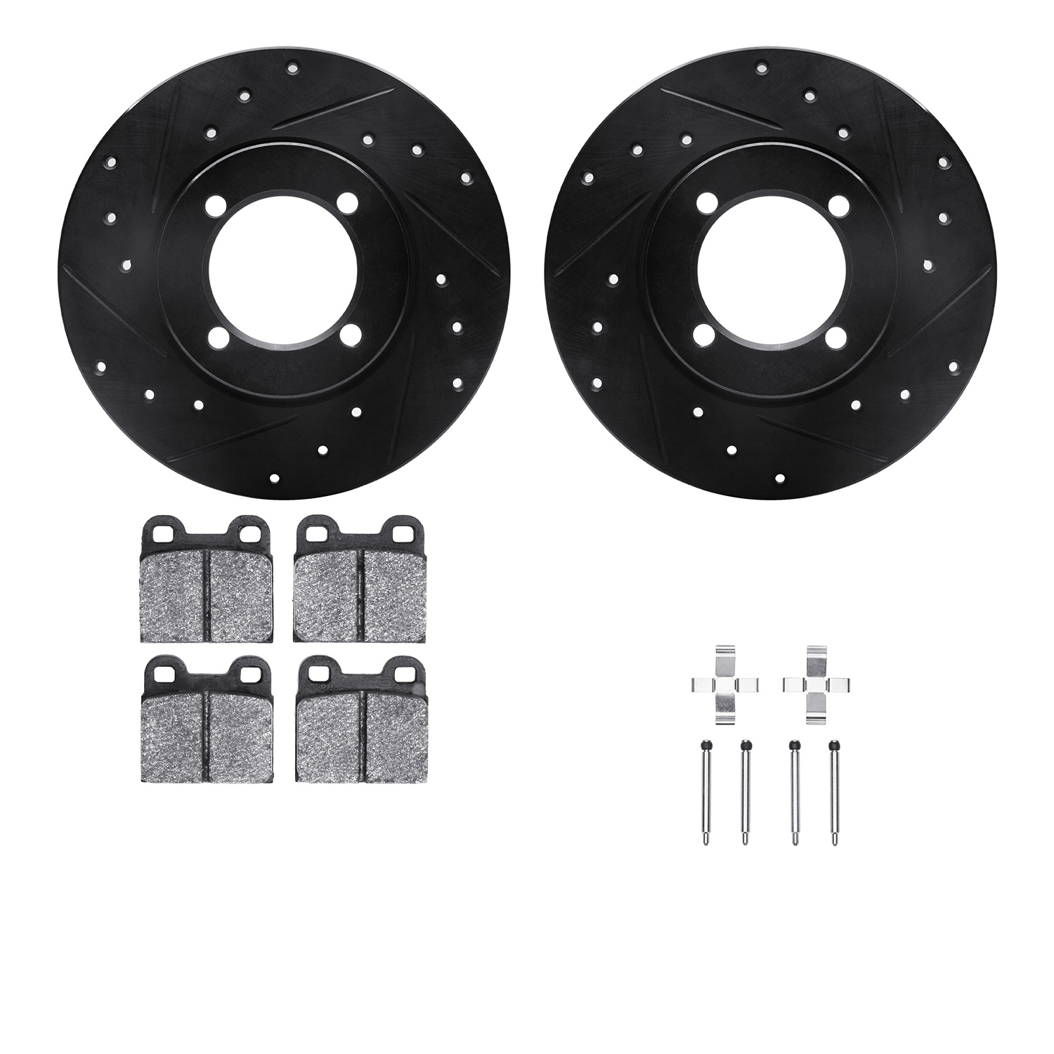 8312-22002 Drilled/Slotted Brake Rotors with 3000-Series Ceramic Brake Pads Kit & Hardware [Black], 1967-1971 Opel, Position: Fr