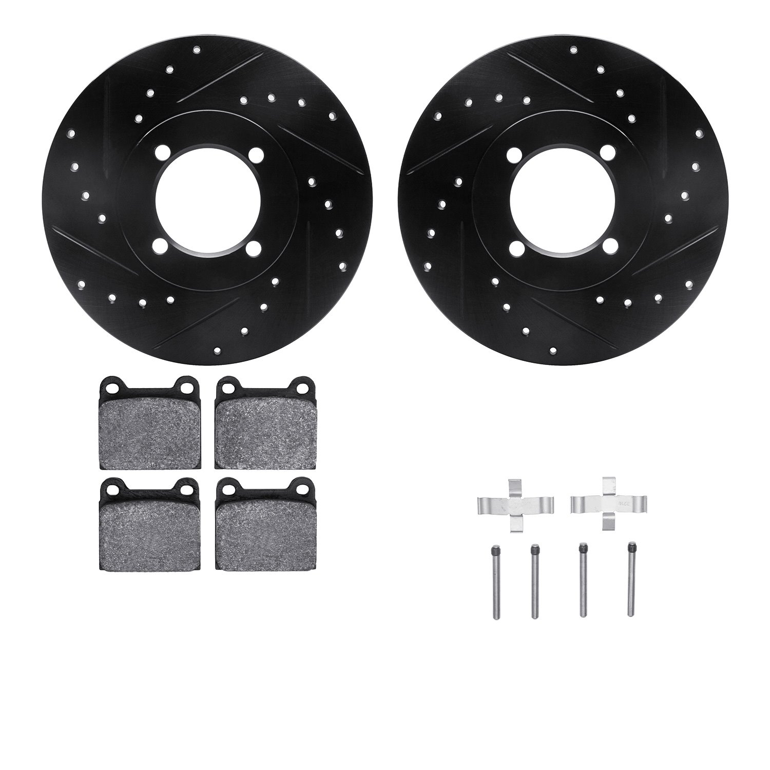 8312-22004 Drilled/Slotted Brake Rotors with 3000-Series Ceramic Brake Pads Kit & Hardware [Black], 1974-1974 Opel, Position: Fr