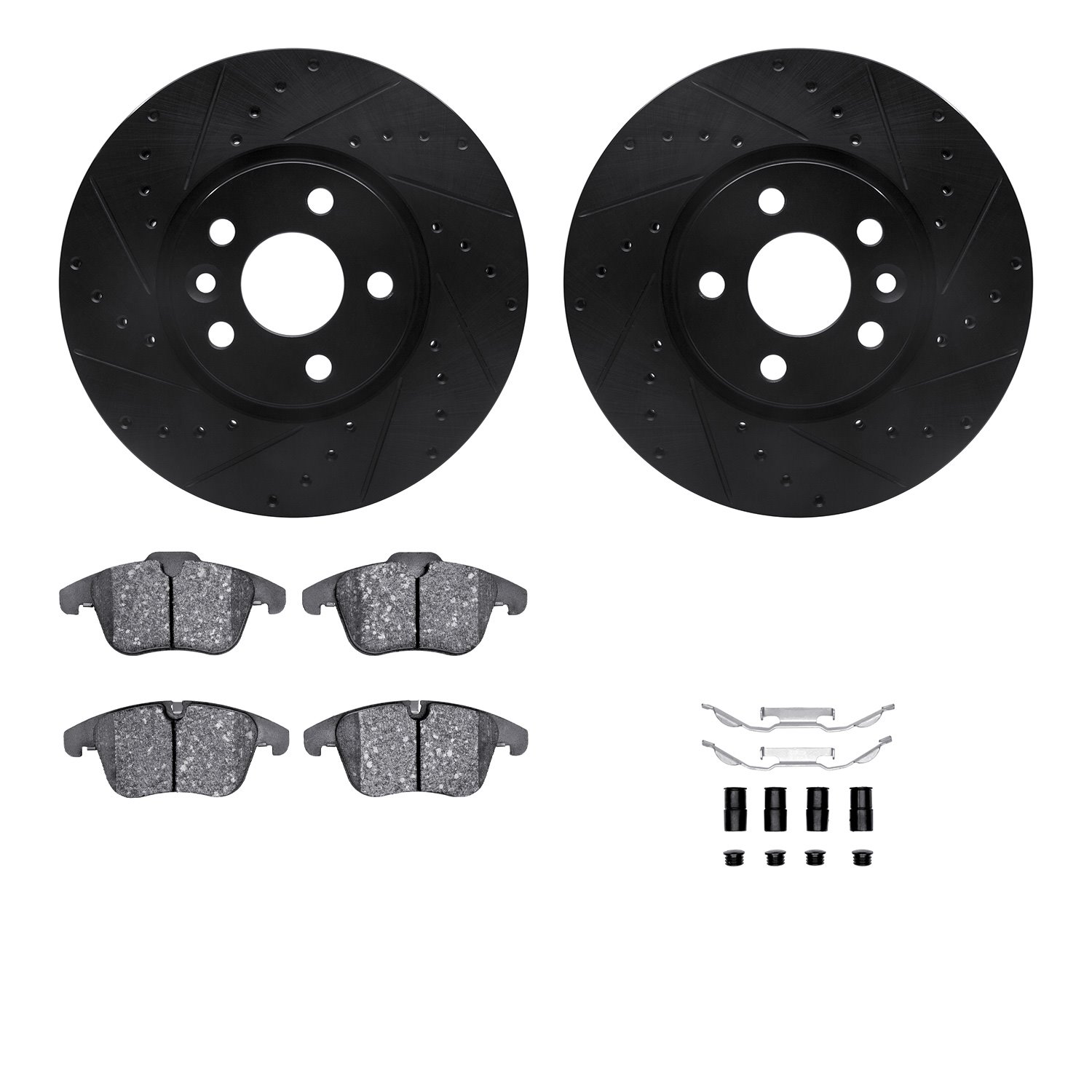 8312-27059 Drilled/Slotted Brake Rotors with 3000-Series Ceramic Brake Pads Kit & Hardware [Black], 2007-2018 Multiple Makes/Mod
