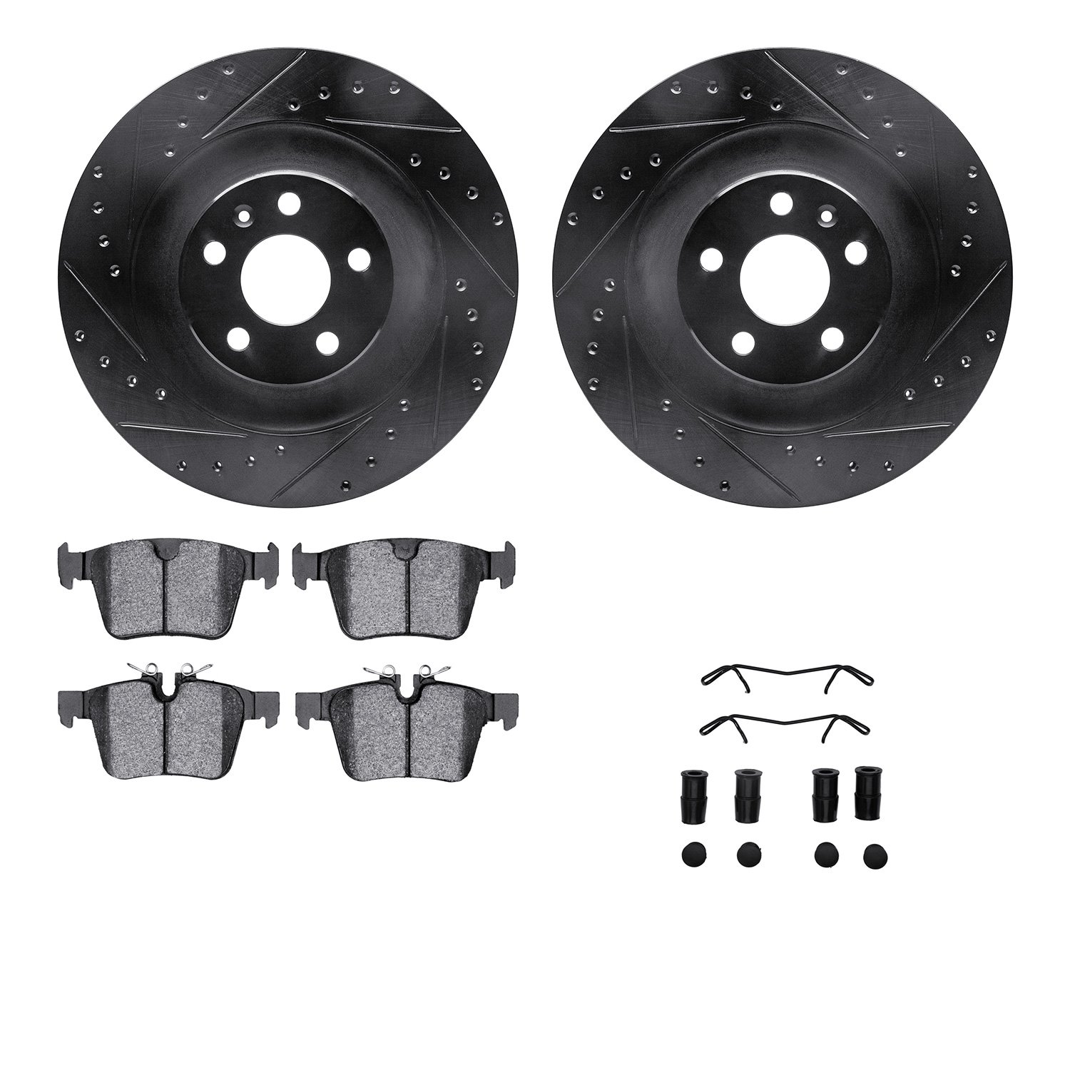 8312-27073 Drilled/Slotted Brake Rotors with 3000-Series Ceramic Brake Pads Kit & Hardware [Black], Fits Select Multiple Makes/M
