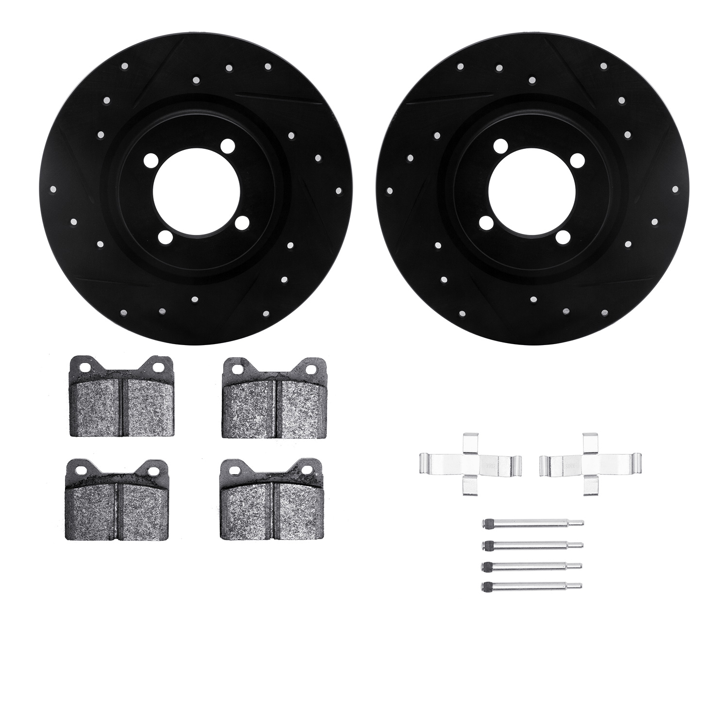 8312-31005 Drilled/Slotted Brake Rotors with 3000-Series Ceramic Brake Pads Kit & Hardware [Black], 1969-1976 BMW, Position: Fro