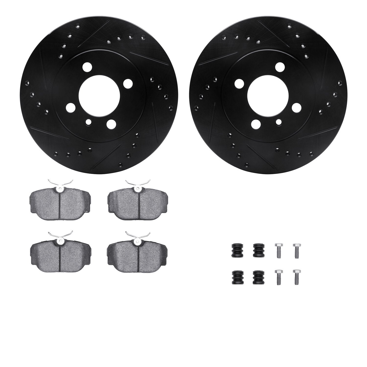 8312-31033 Drilled/Slotted Brake Rotors with 3000-Series Ceramic Brake Pads Kit & Hardware [Black], 1984-1991 BMW, Position: Fro