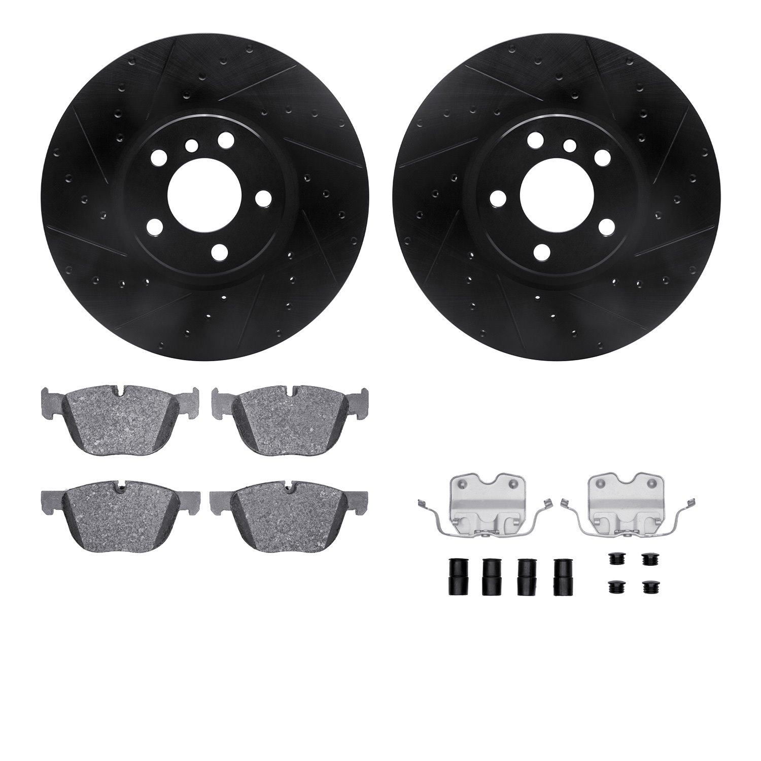 8312-31092 Drilled/Slotted Brake Rotors with 3000-Series Ceramic Brake Pads Kit & Hardware [Black], 2007-2018 BMW, Position: Fro