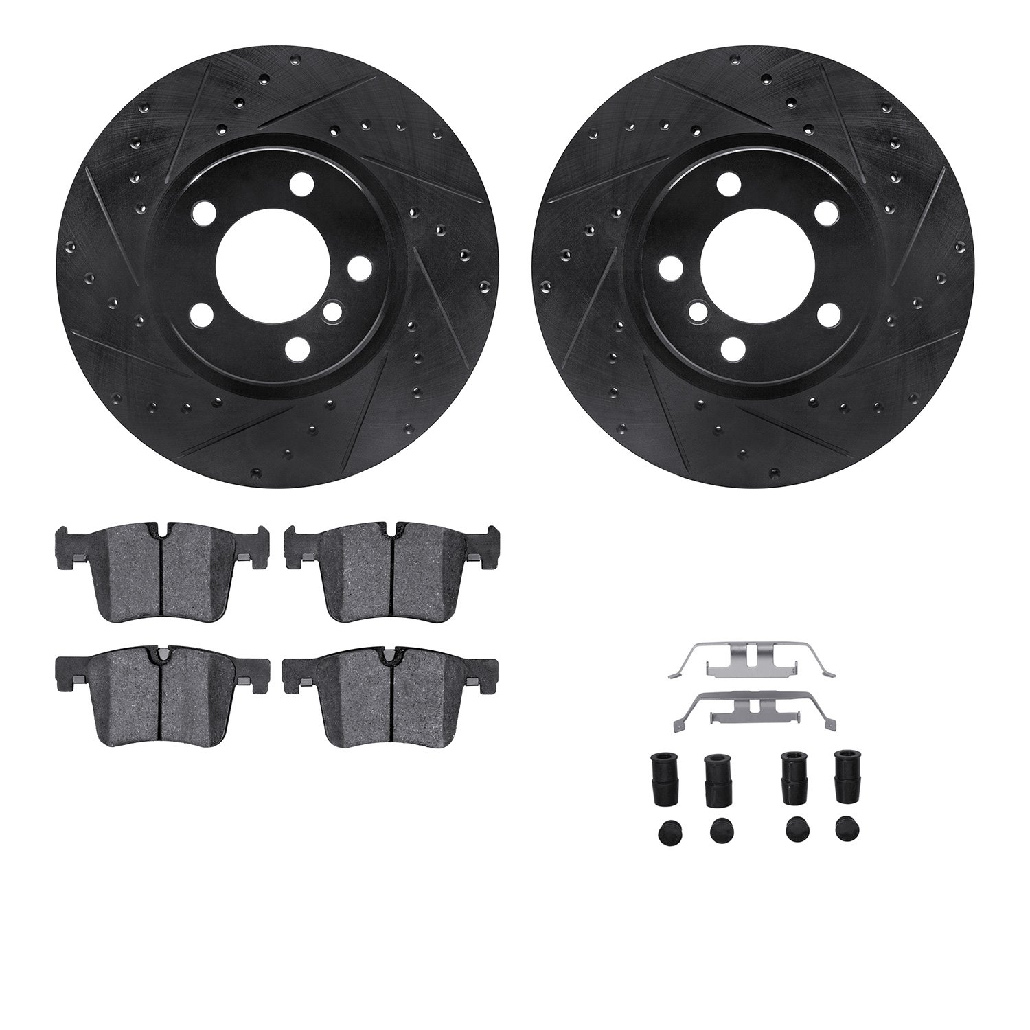 8312-31110 Drilled/Slotted Brake Rotors with 3000-Series Ceramic Brake Pads Kit & Hardware [Black], 2012-2018 BMW, Position: Fro
