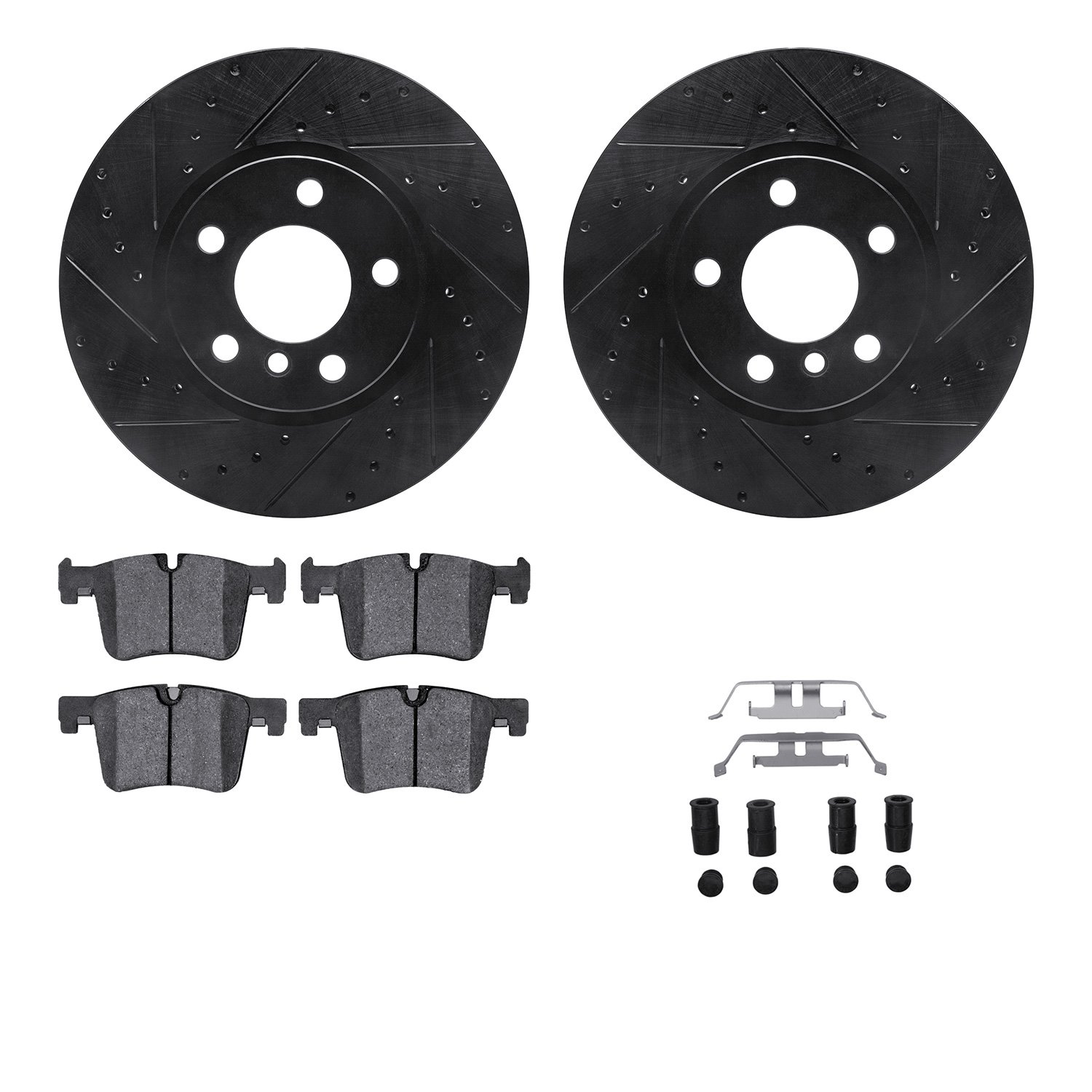 8312-31111 Drilled/Slotted Brake Rotors with 3000-Series Ceramic Brake Pads Kit & Hardware [Black], 2011-2018 BMW, Position: Fro
