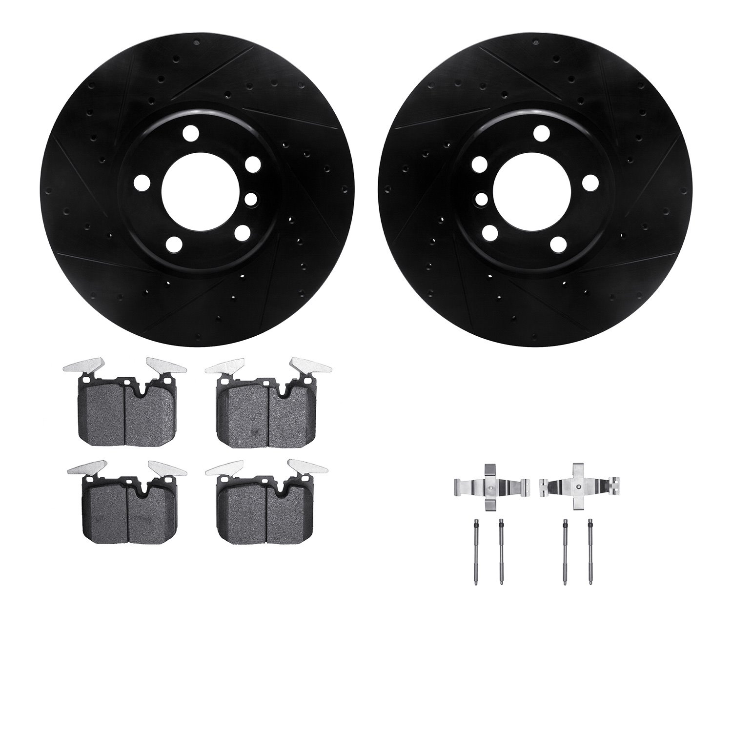 8312-31112 Drilled/Slotted Brake Rotors with 3000-Series Ceramic Brake Pads Kit & Hardware [Black], 2012-2021 BMW, Position: Fro