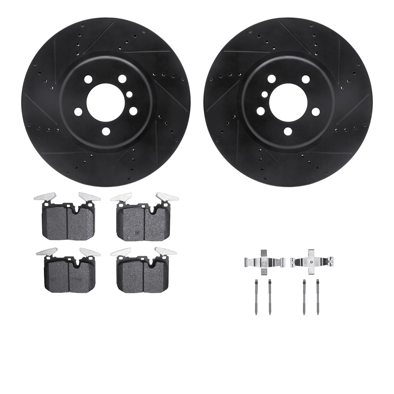 8312-31113 Drilled/Slotted Brake Rotors with 3000-Series Ceramic Brake Pads Kit & Hardware [Black], 2013-2020 BMW, Position: Fro