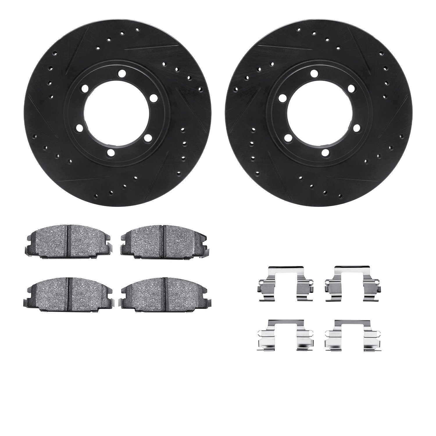 8312-37007 Drilled/Slotted Brake Rotors with 3000-Series Ceramic Brake Pads Kit & Hardware [Black], 1987-2005 Multiple Makes/Mod