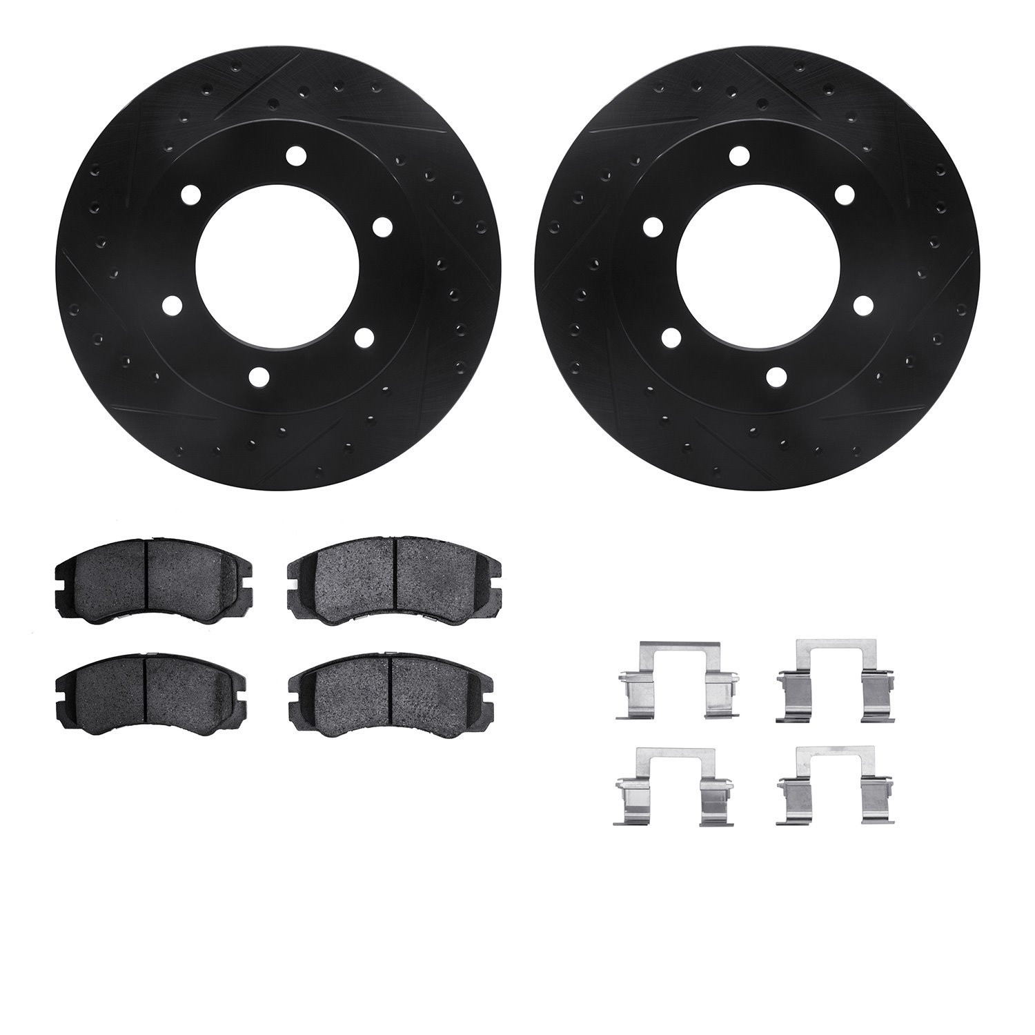 8312-37013 Drilled/Slotted Brake Rotors with 3000-Series Ceramic Brake Pads Kit & Hardware [Black], 2001-2001 GM, Position: Fron