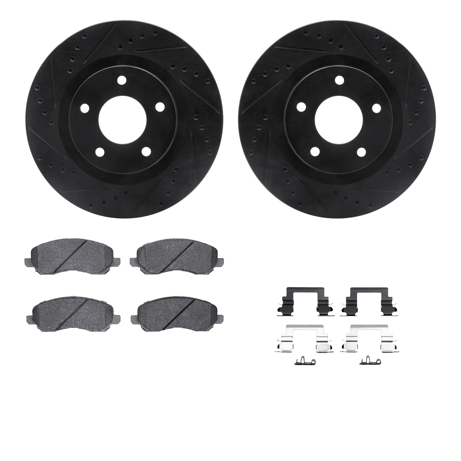 8312-39026 Drilled/Slotted Brake Rotors with 3000-Series Ceramic Brake Pads Kit & Hardware [Black], Fits Select Multiple Makes/M