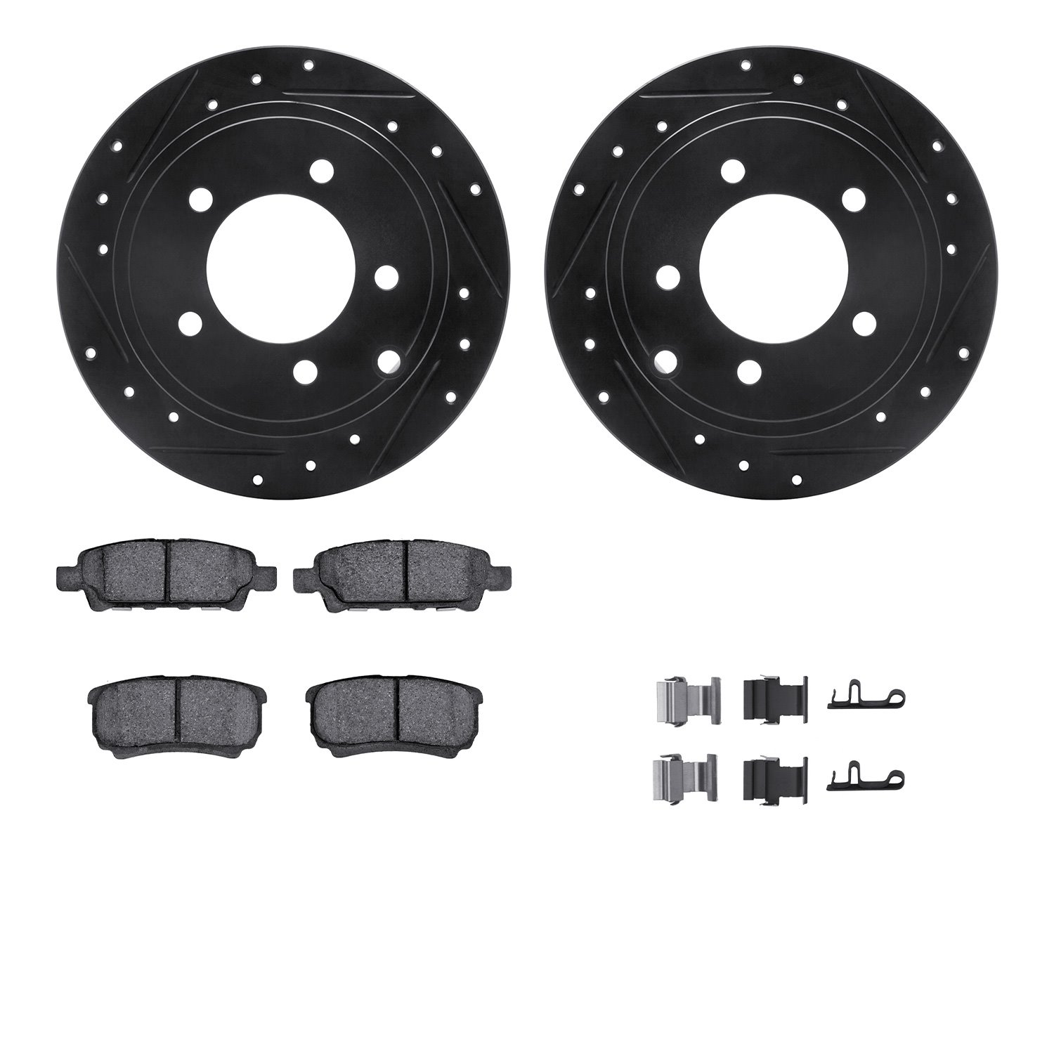 8312-39031 Drilled/Slotted Brake Rotors with 3000-Series Ceramic Brake Pads Kit & Hardware [Black], 2007-2017 Multiple Makes/Mod