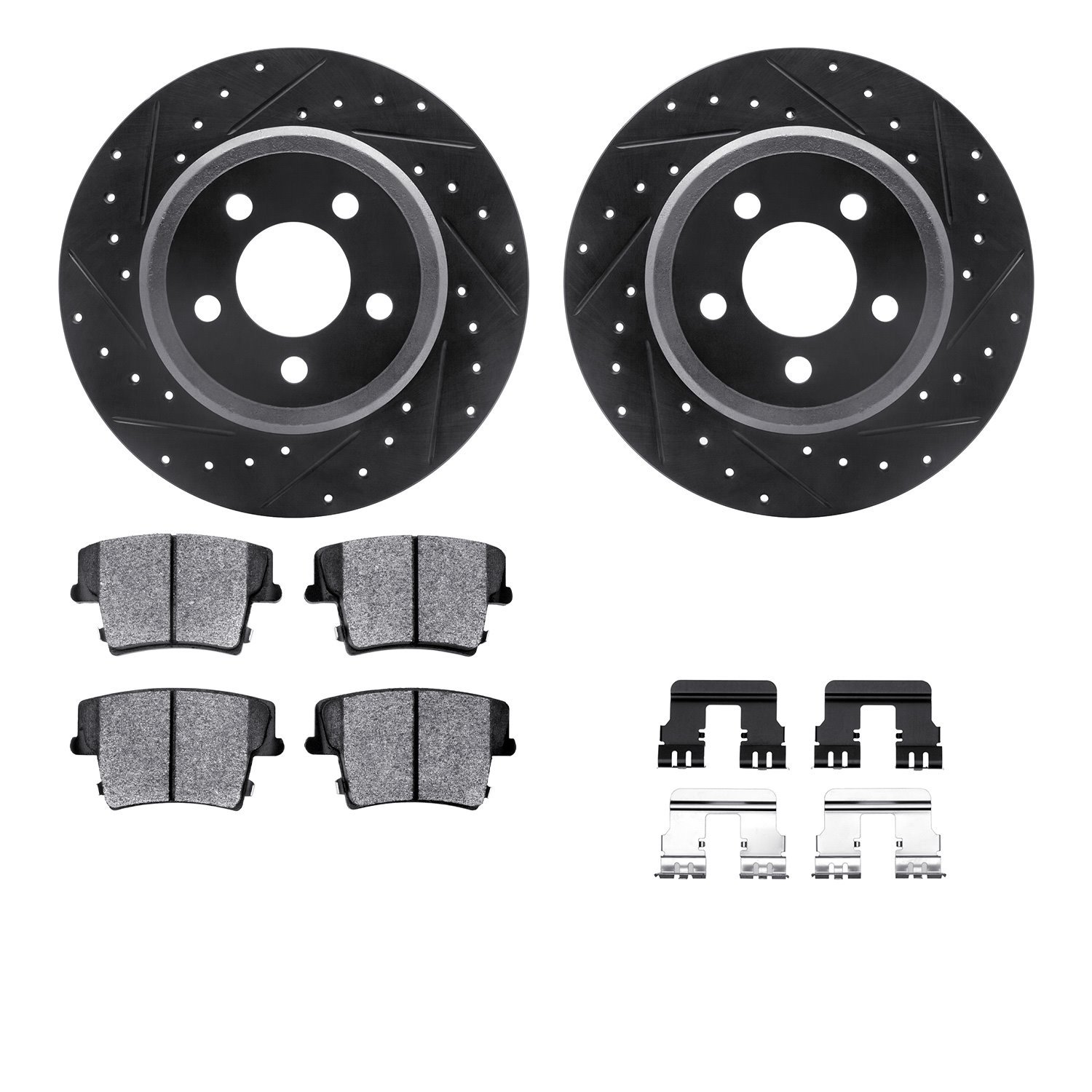 8312-39034 Drilled/Slotted Brake Rotors with 3000-Series Ceramic Brake Pads Kit & Hardware [Black], Fits Select Mopar, Position:
