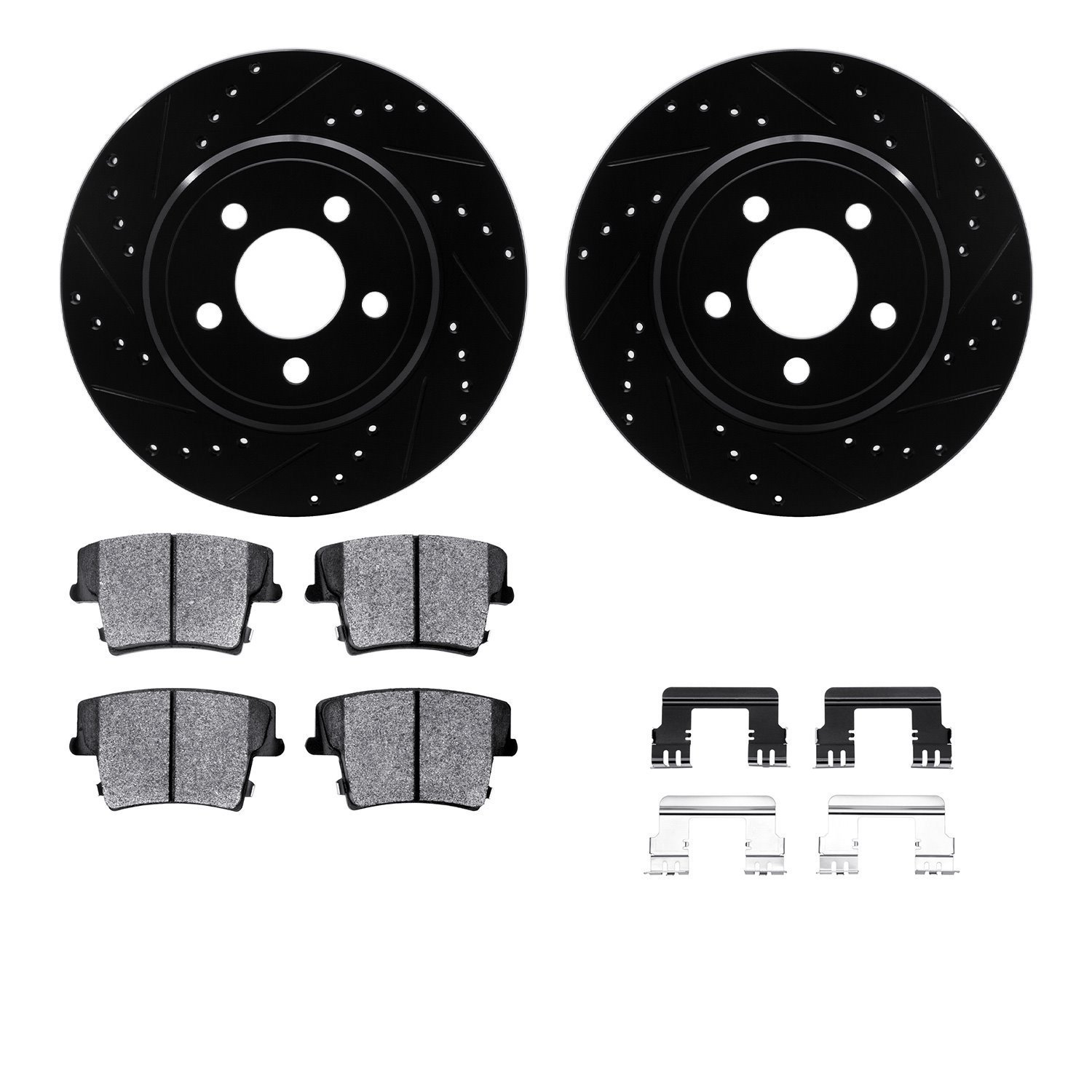 8312-39036 Drilled/Slotted Brake Rotors with 3000-Series Ceramic Brake Pads Kit & Hardware [Black], Fits Select Mopar, Position: