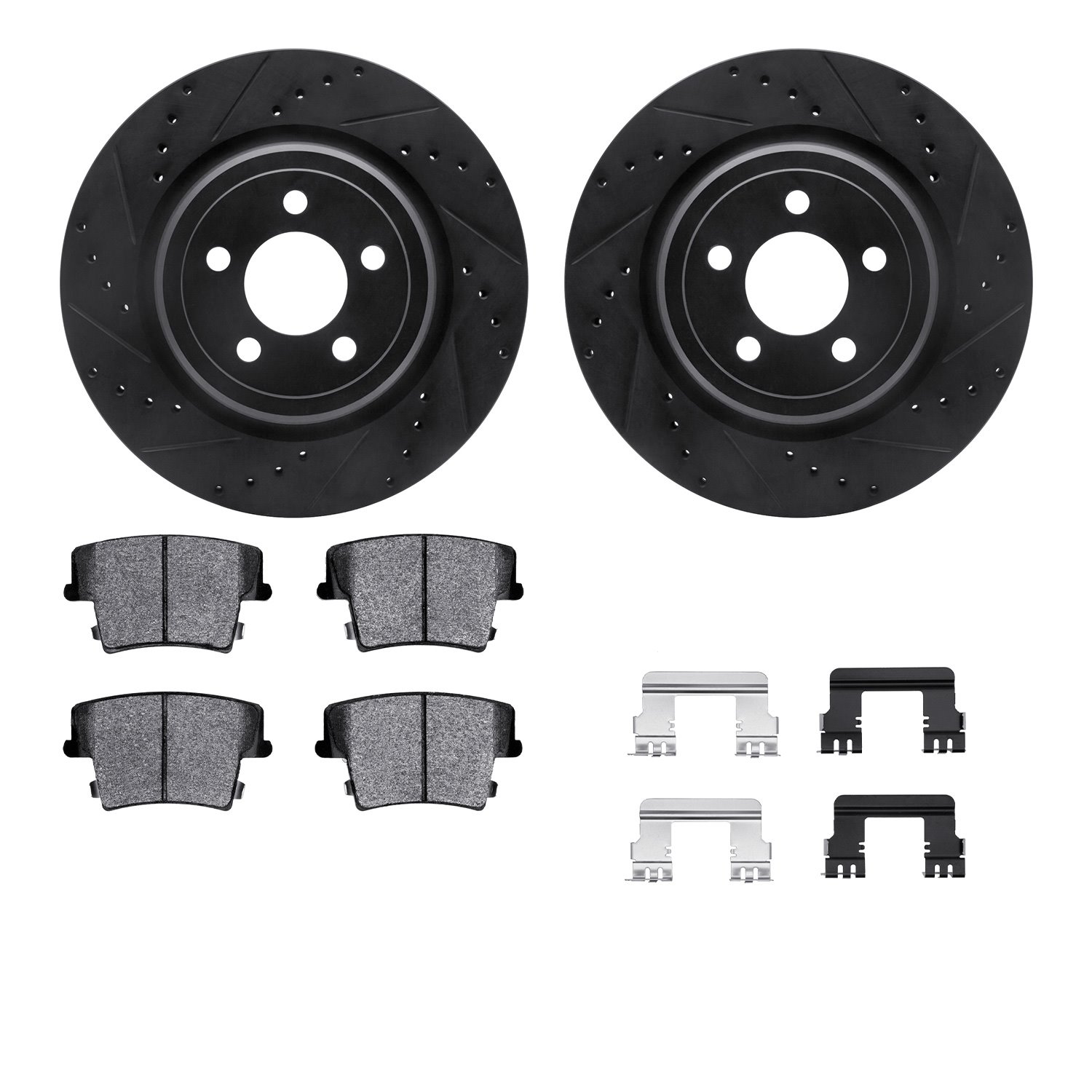 8312-39037 Drilled/Slotted Brake Rotors with 3000-Series Ceramic Brake Pads Kit & Hardware [Black], 2006-2014 Mopar, Position: R